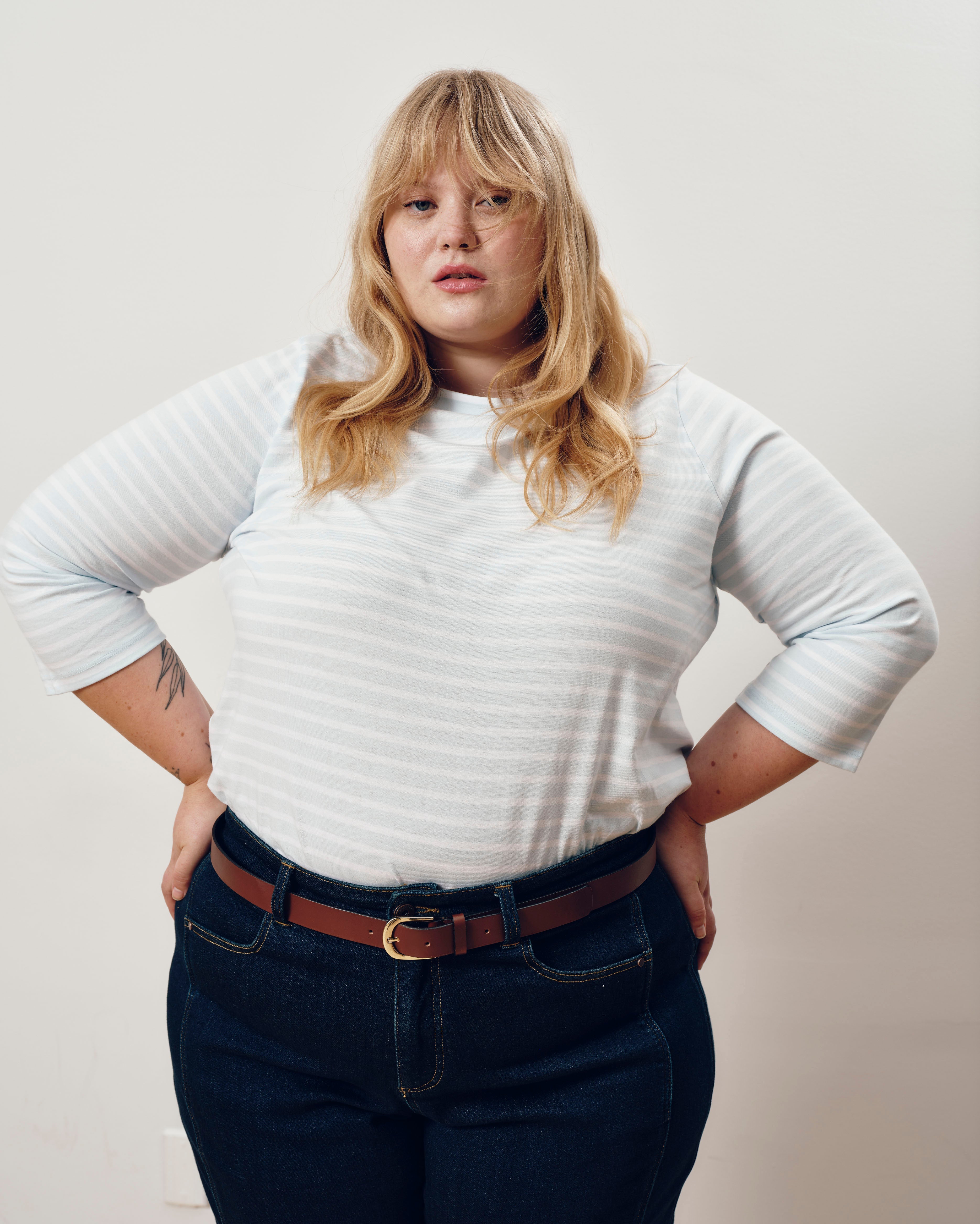 Belle Breton Stripe Jersey Tee - Pale Blue/White Stripe