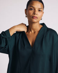 Beatrice Soft Satin Long Sleeve Top - Forest Green