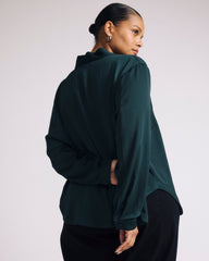 Beatrice Soft Satin Long Sleeve Top - Forest Green