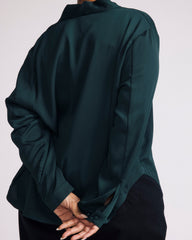 Beatrice Soft Satin Long Sleeve Top - Forest Green