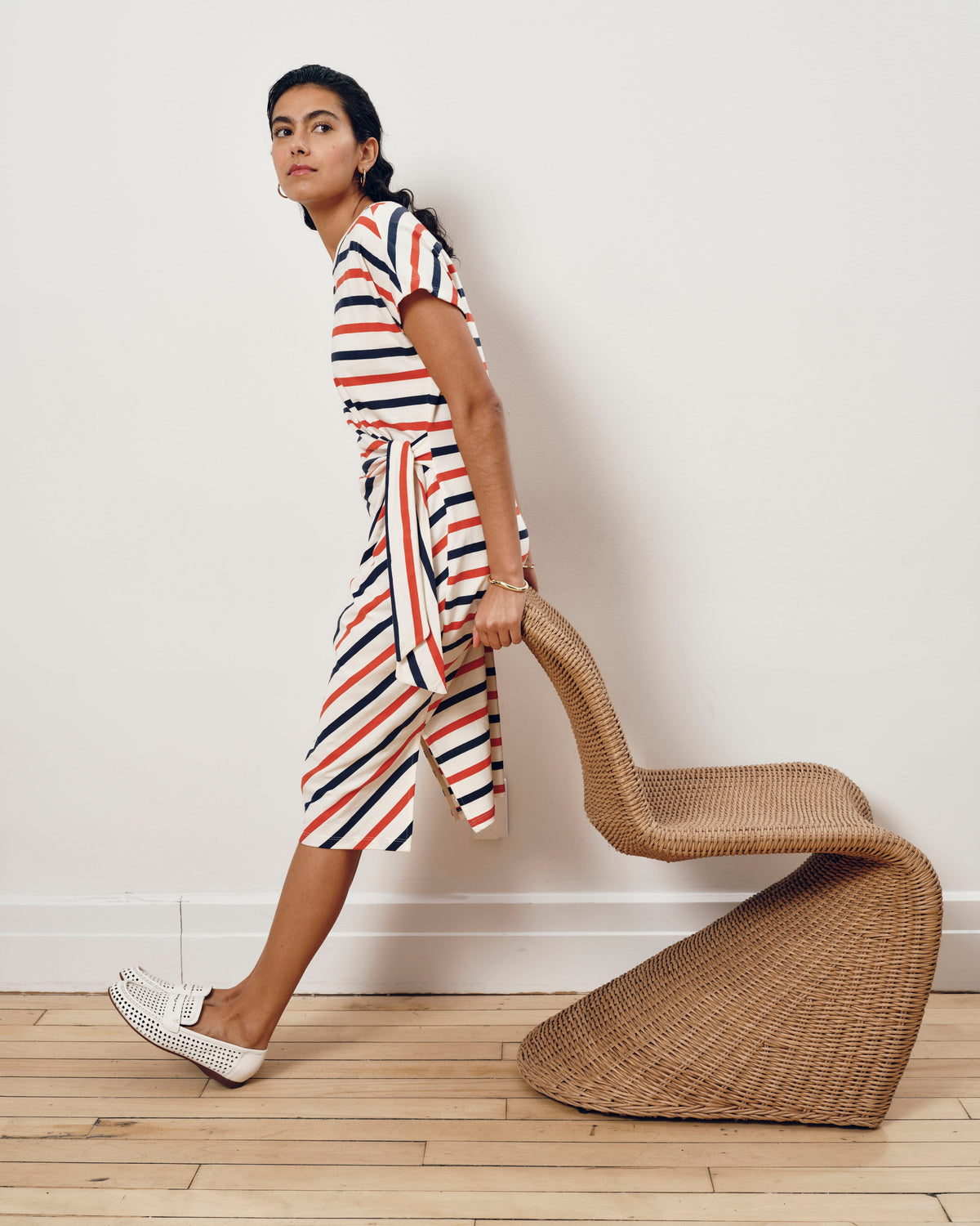 Crescent Breton Stripe Knot Dress - Red/White/Blue Stripe