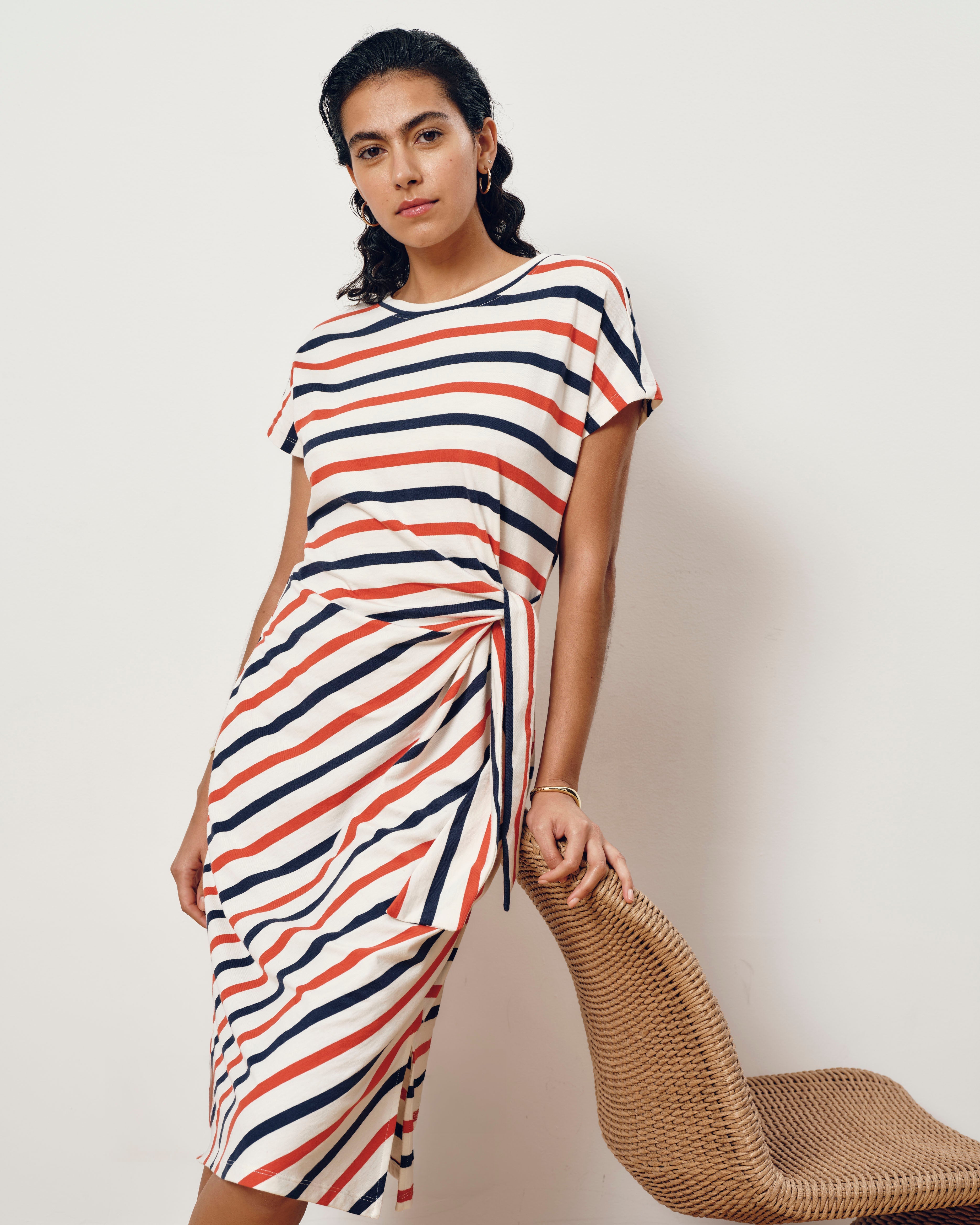 Crescent Breton Stripe Knot Dress - Red/White/Blue Stripe