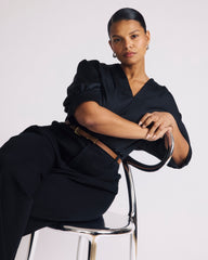 Beatrice Soft Satin Short Sleeve Top - Black
