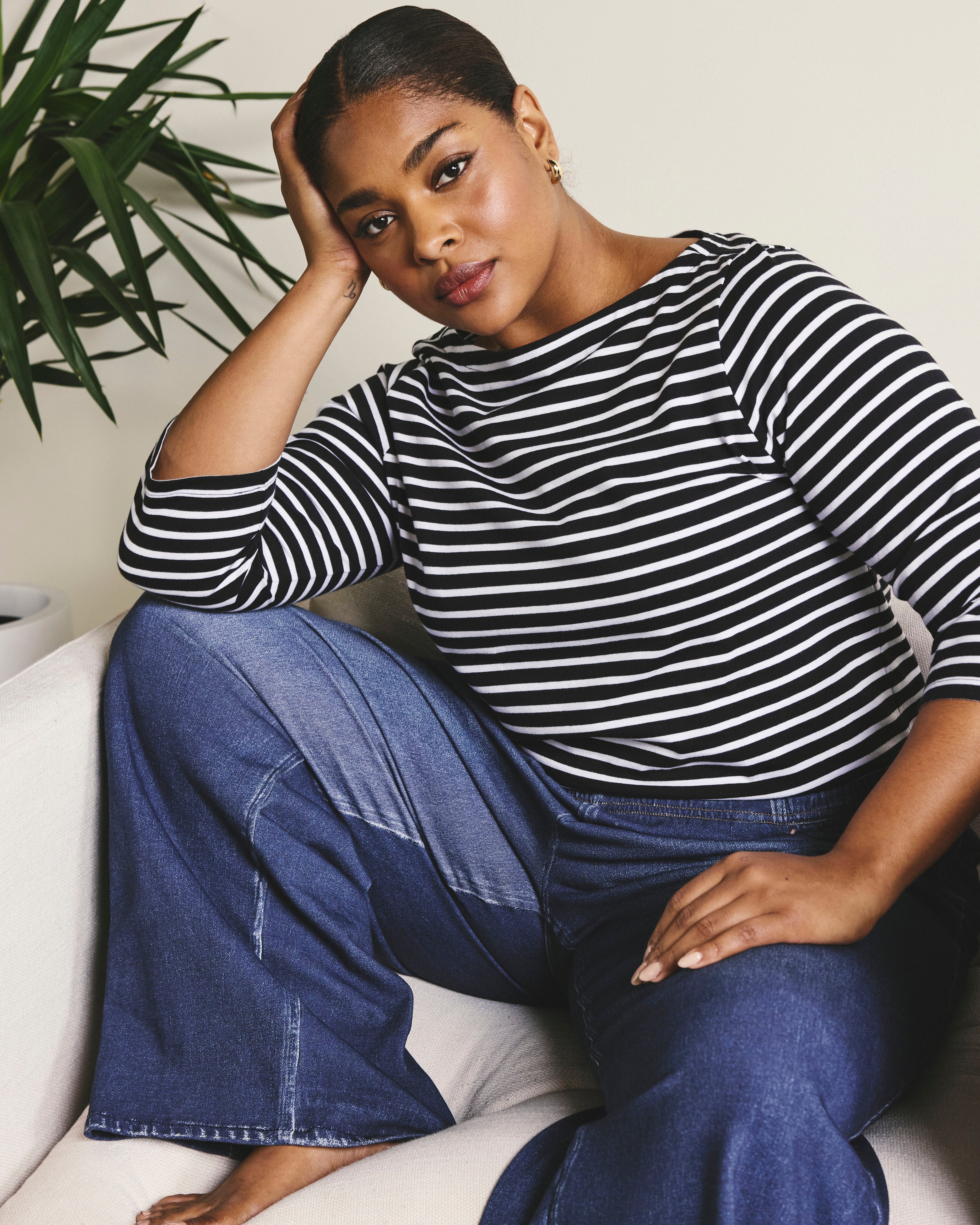 Belle Breton Stripe Jersey Tee - Black/White Stripe