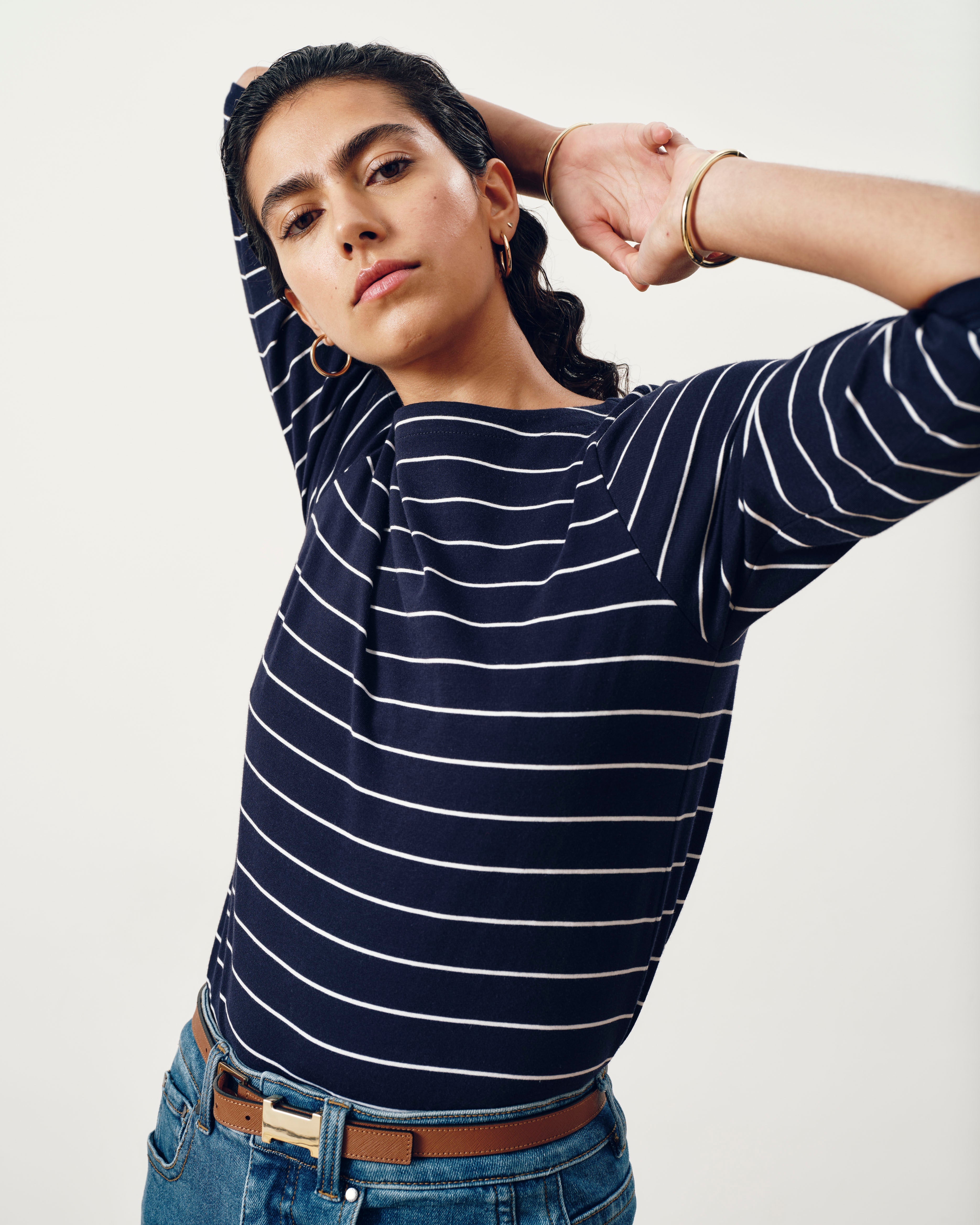 Belle Breton Stripe Jersey Tee - Navy Pinstripe