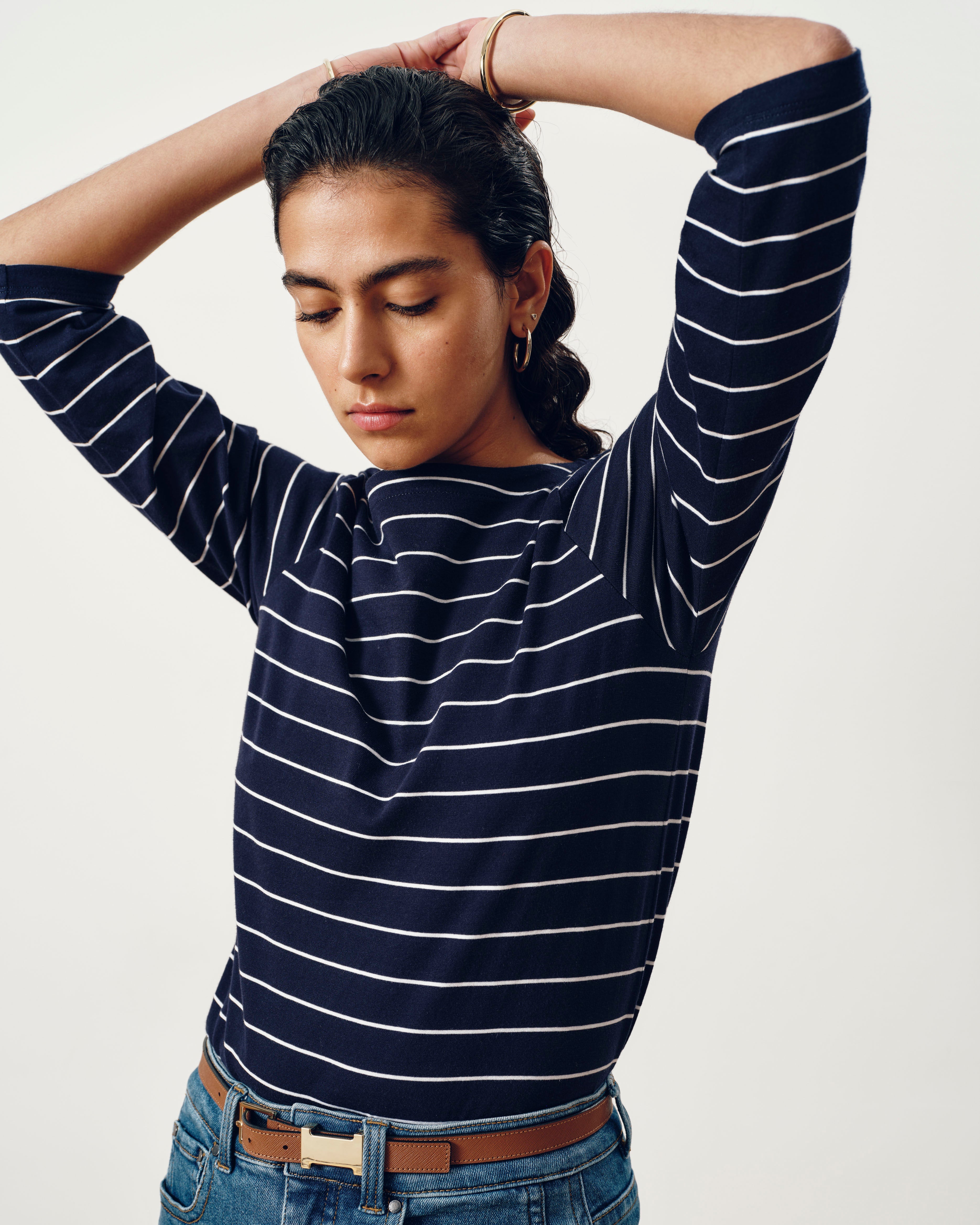 Belle Breton Stripe Jersey Tee - Navy Pinstripe