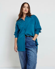 Cooling Stretch Cupro Oversized Artist Shirt - Blue Beetle