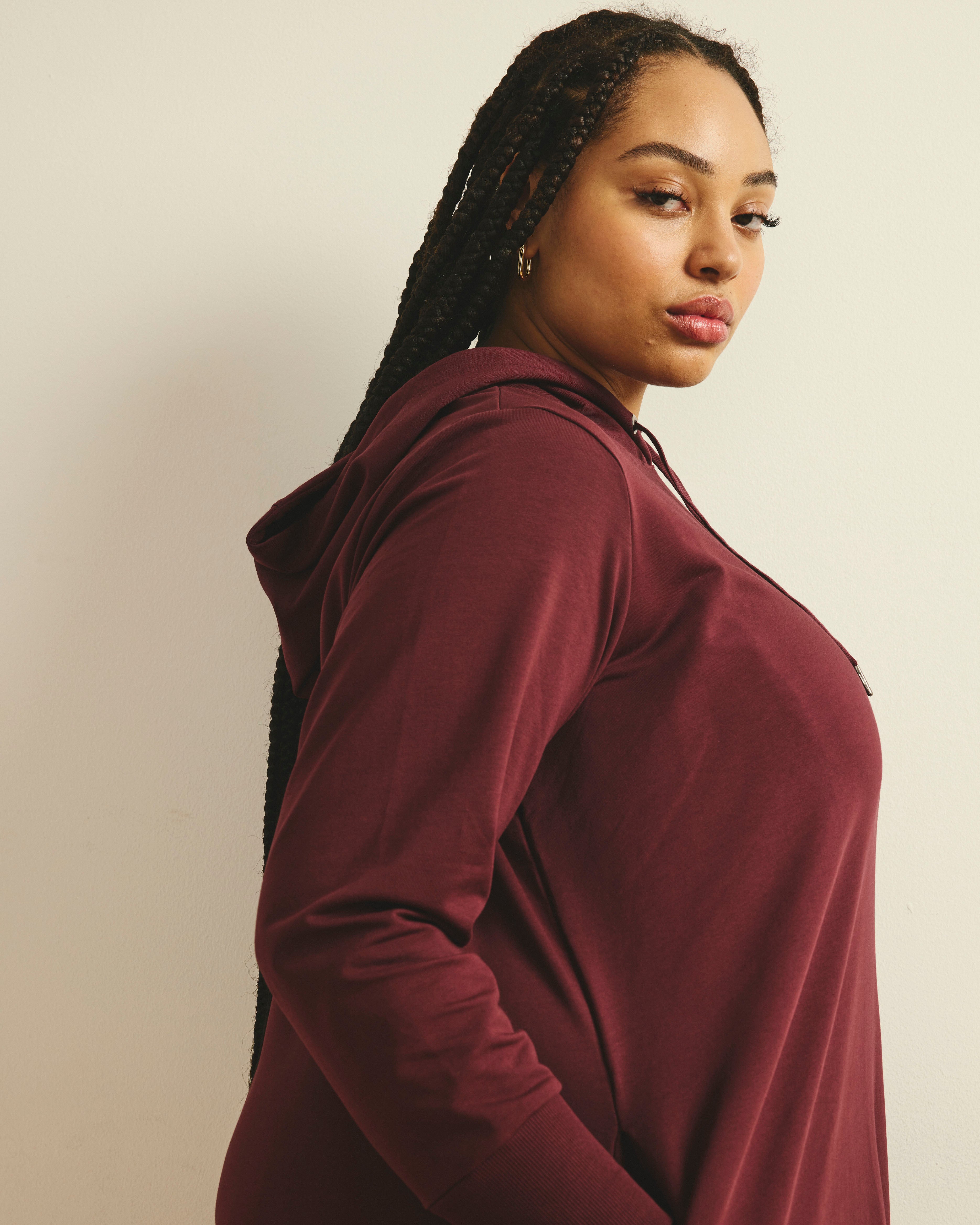 Bree Hooded Sweatshirt Dress - Black Cherry