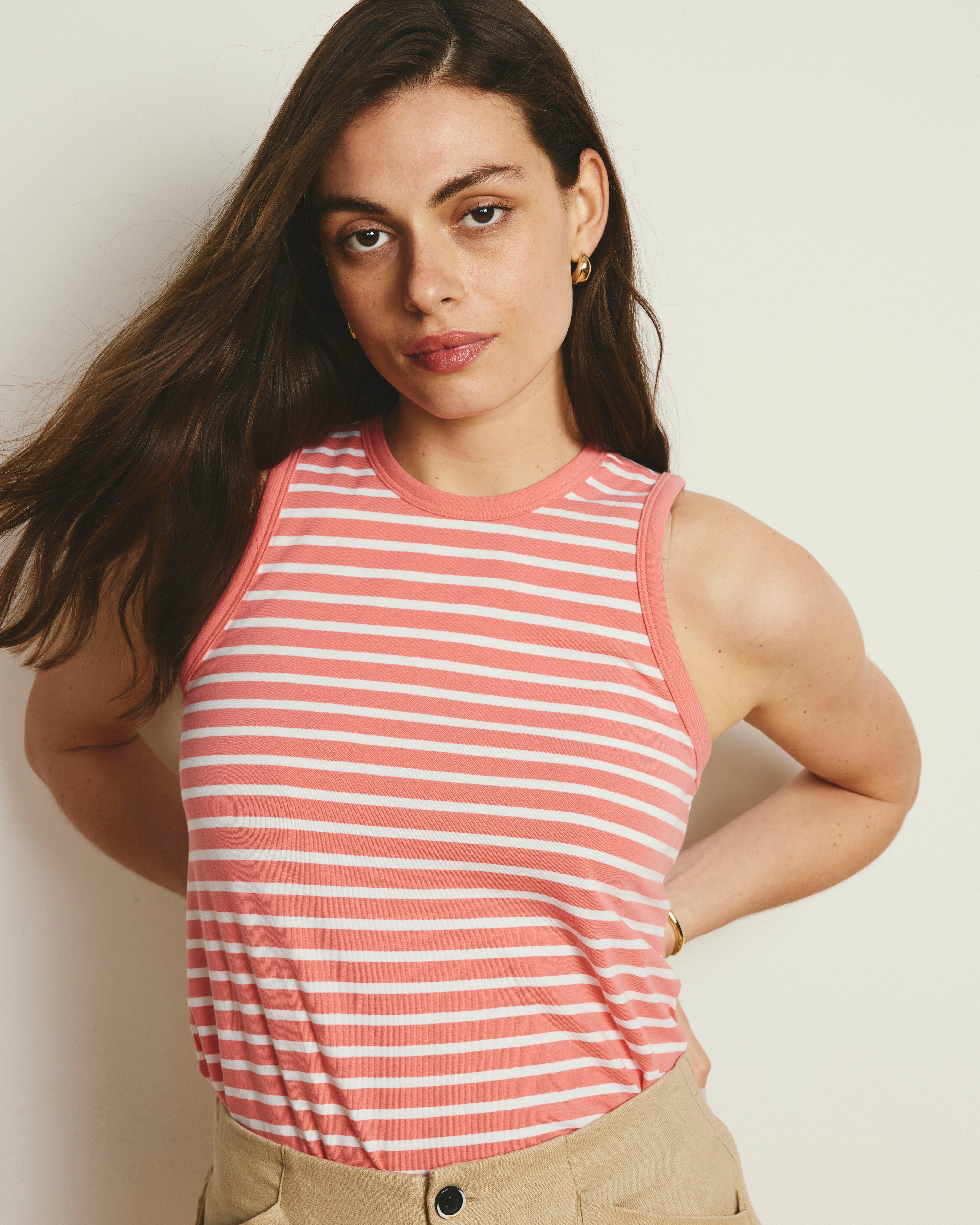 Cai High Neck Tank - Portrait Pink/White Stripe