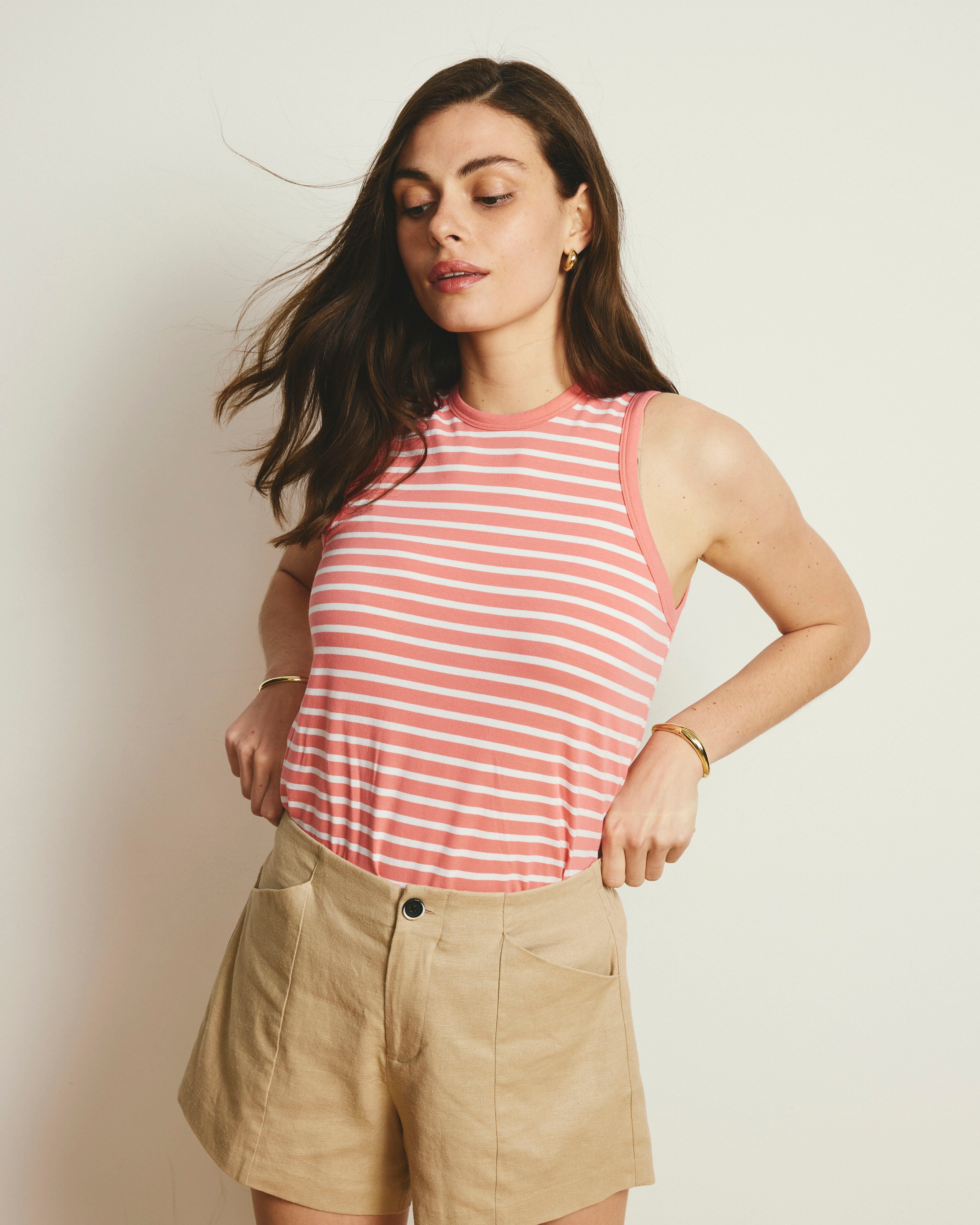 Cai High Neck Tank - Portrait Pink/White Stripe