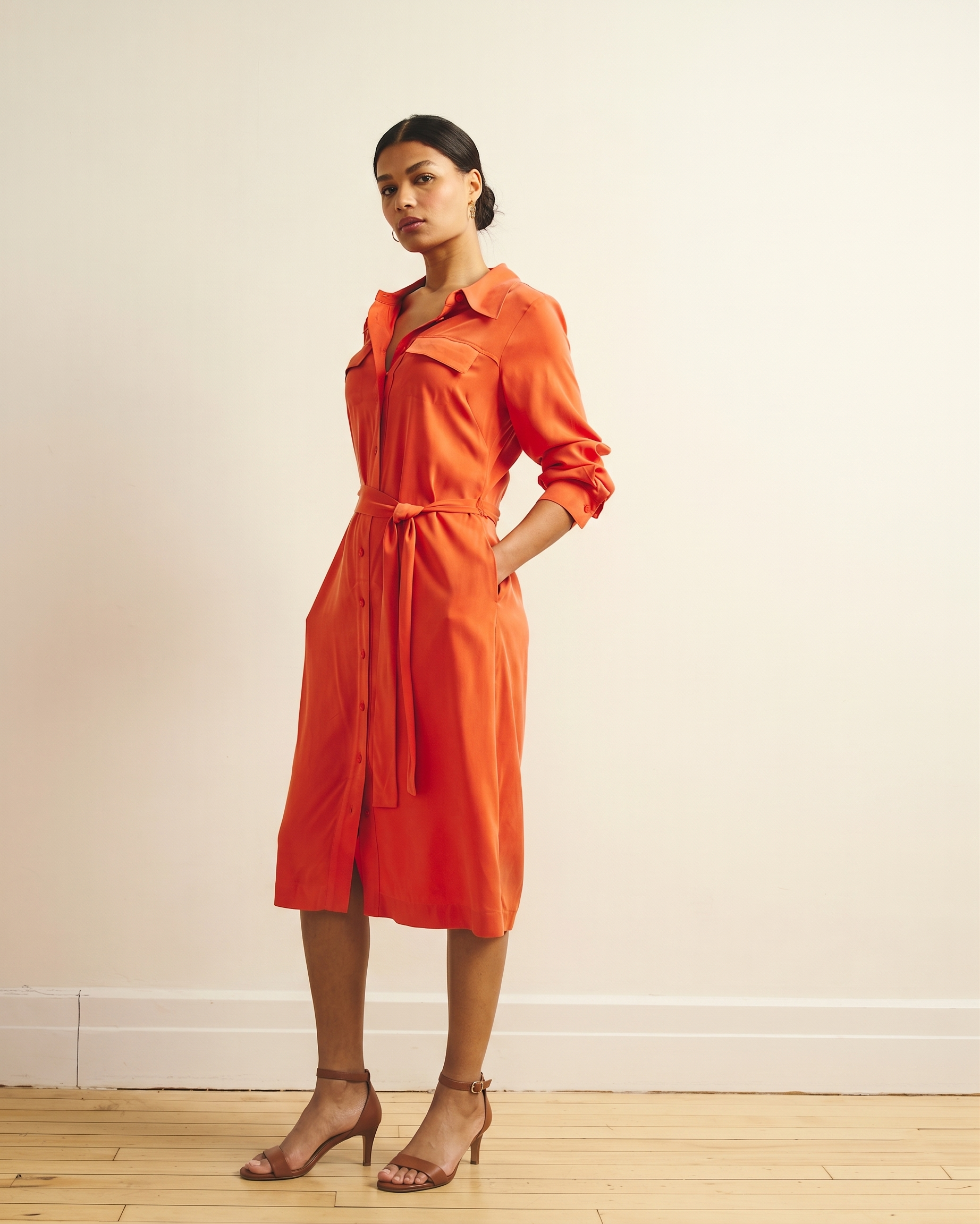 Cooling Stretch Cupro Savannah Dress - Orange Flame