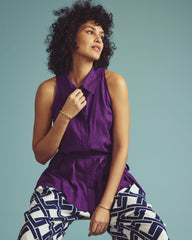 Adelaide Sleeveless Linen Blend Shirt - Dreamy Purple