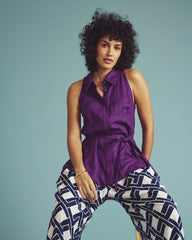 Adelaide Sleeveless Linen Blend Shirt - Dreamy Purple