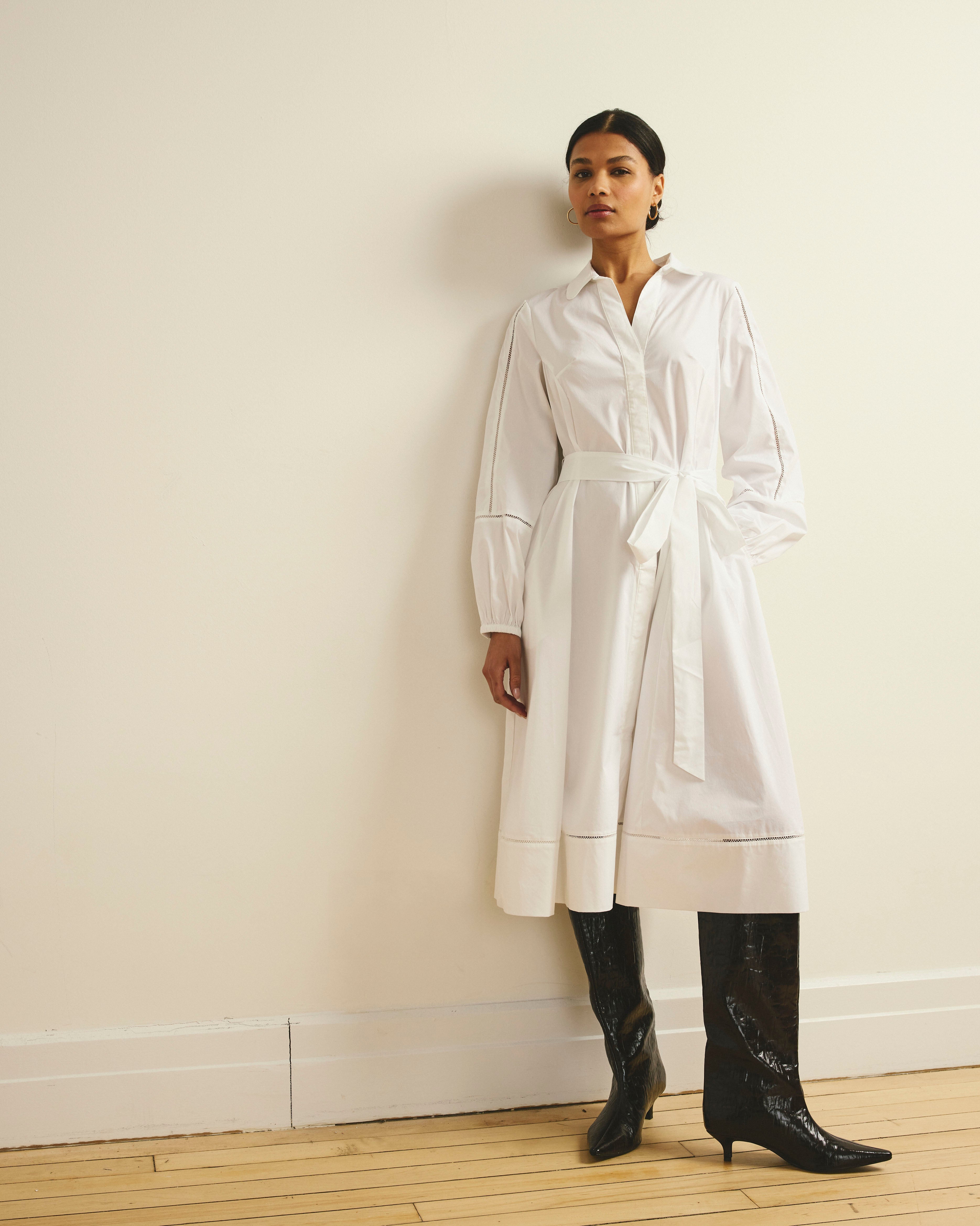 Claire Stretch Poplin Shirtdress - White