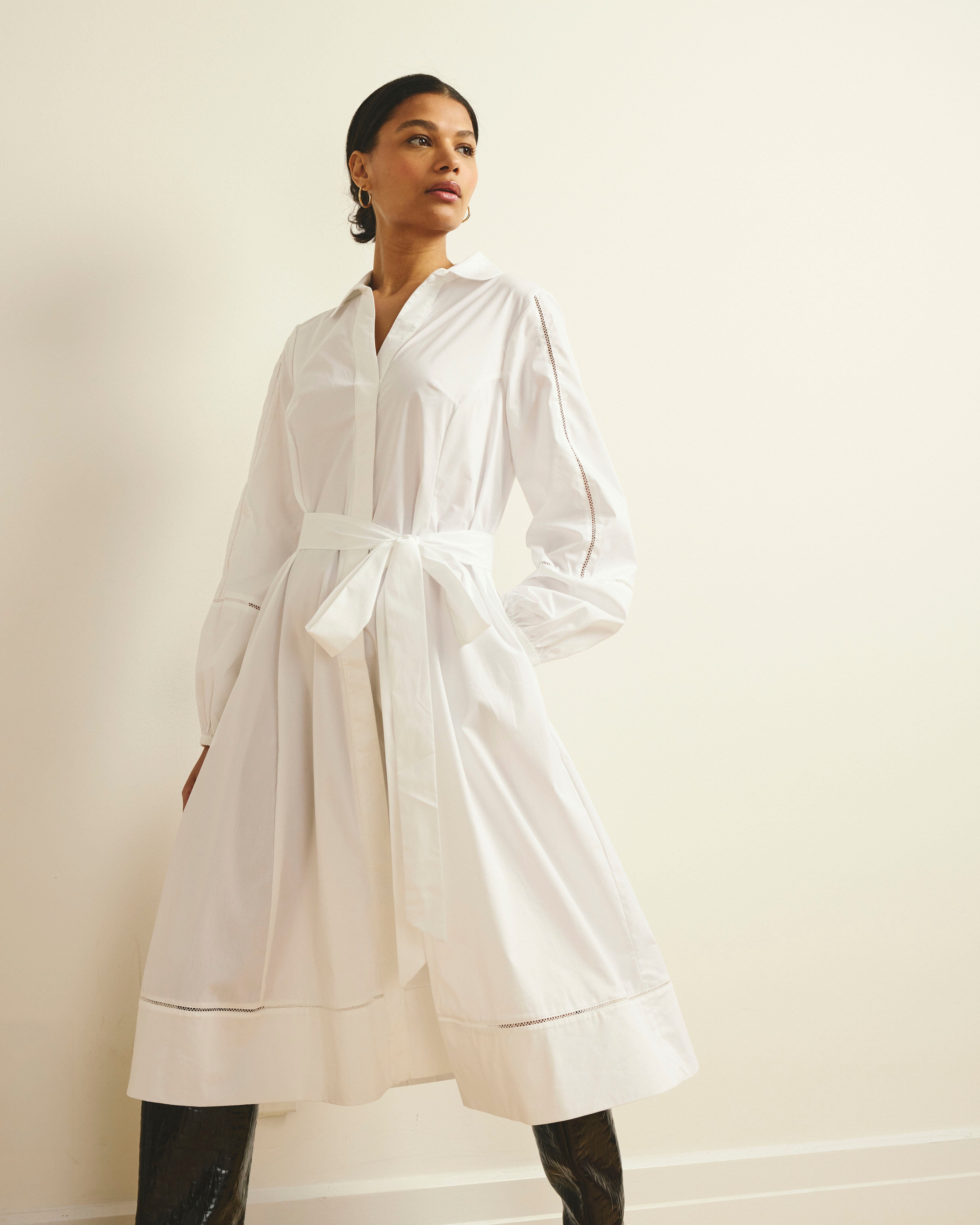 Claire Stretch Poplin Shirtdress - White