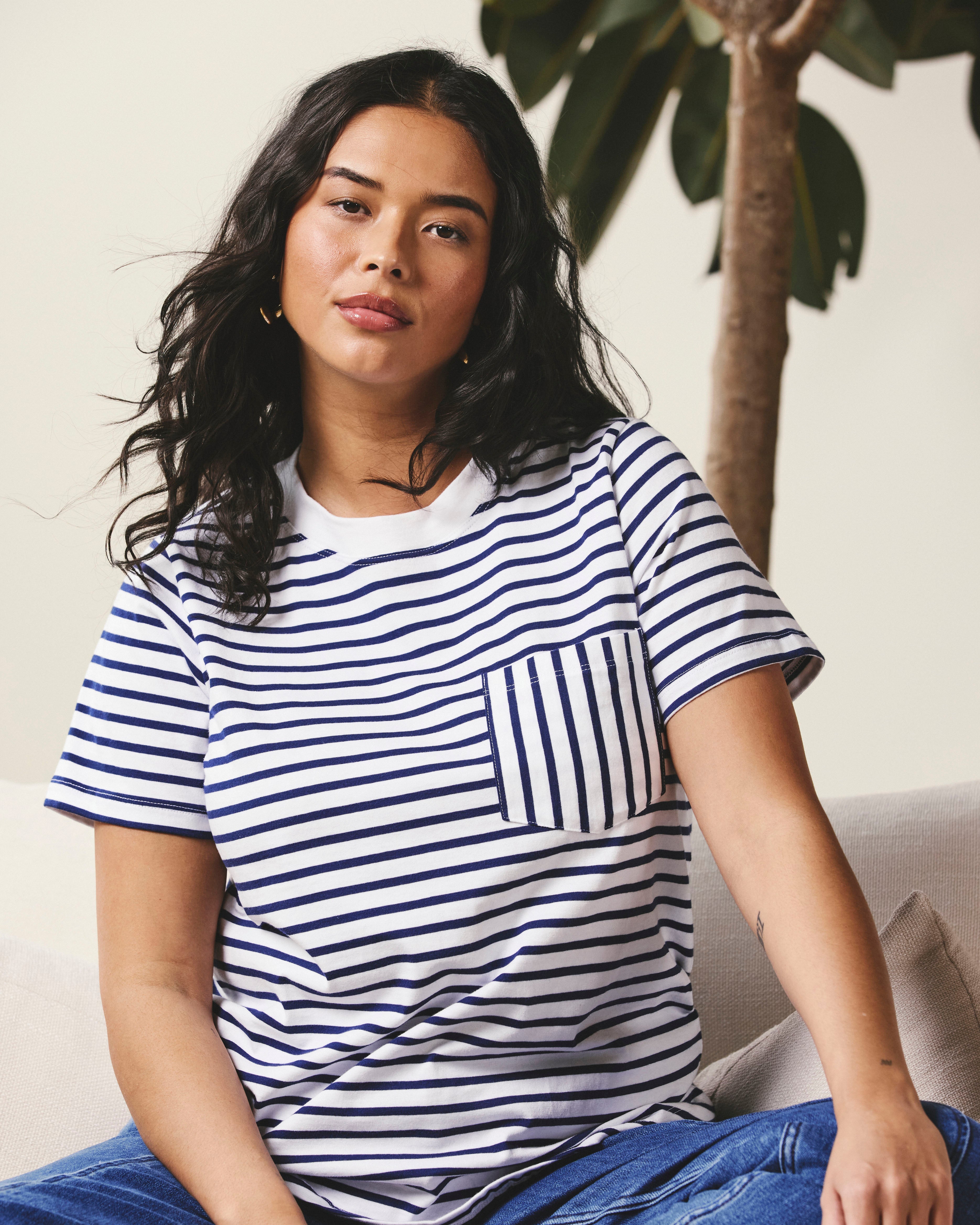 Breton Stripe Garcon Tee - White/Cenote Stripe