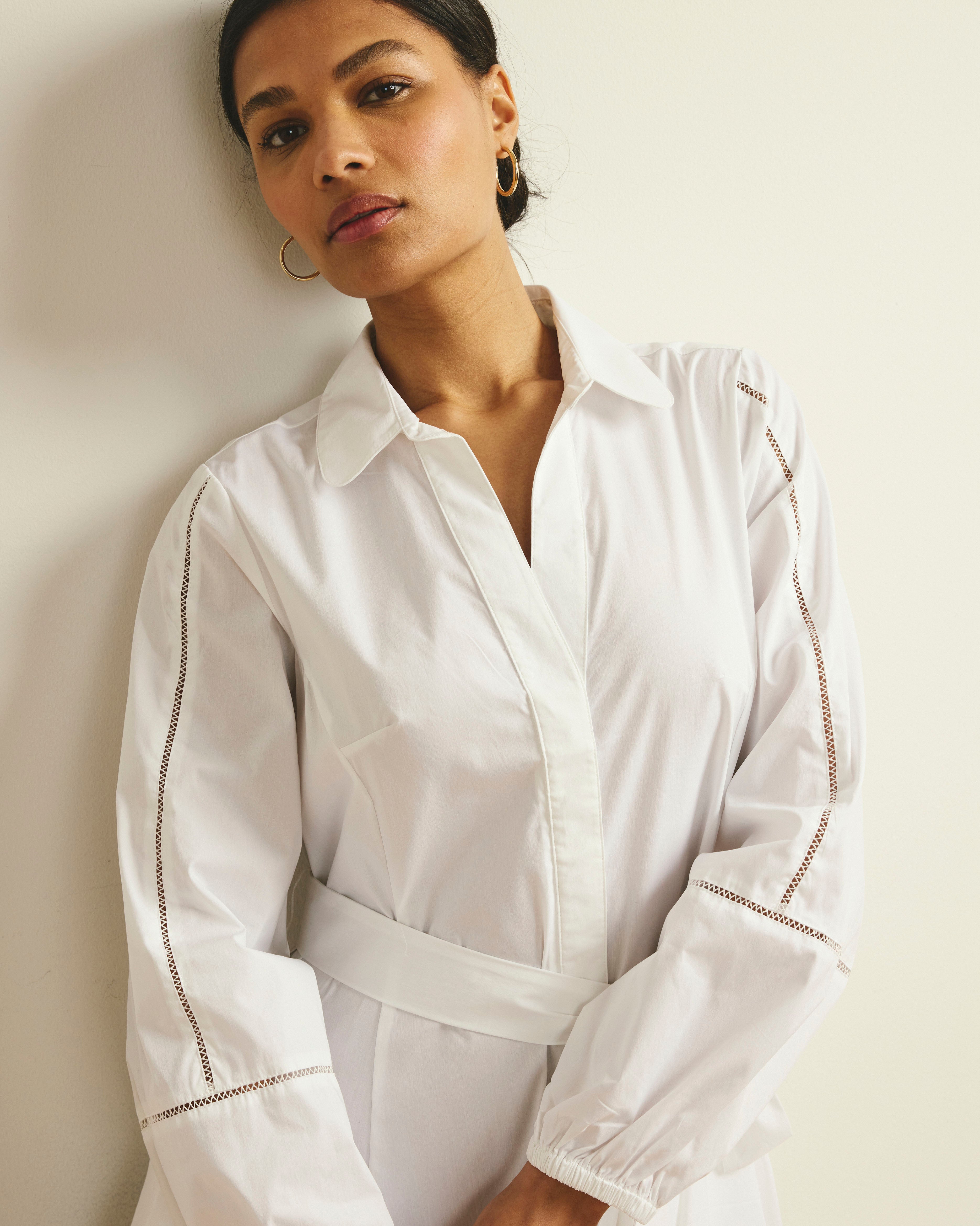Claire Stretch Poplin Shirtdress - White
