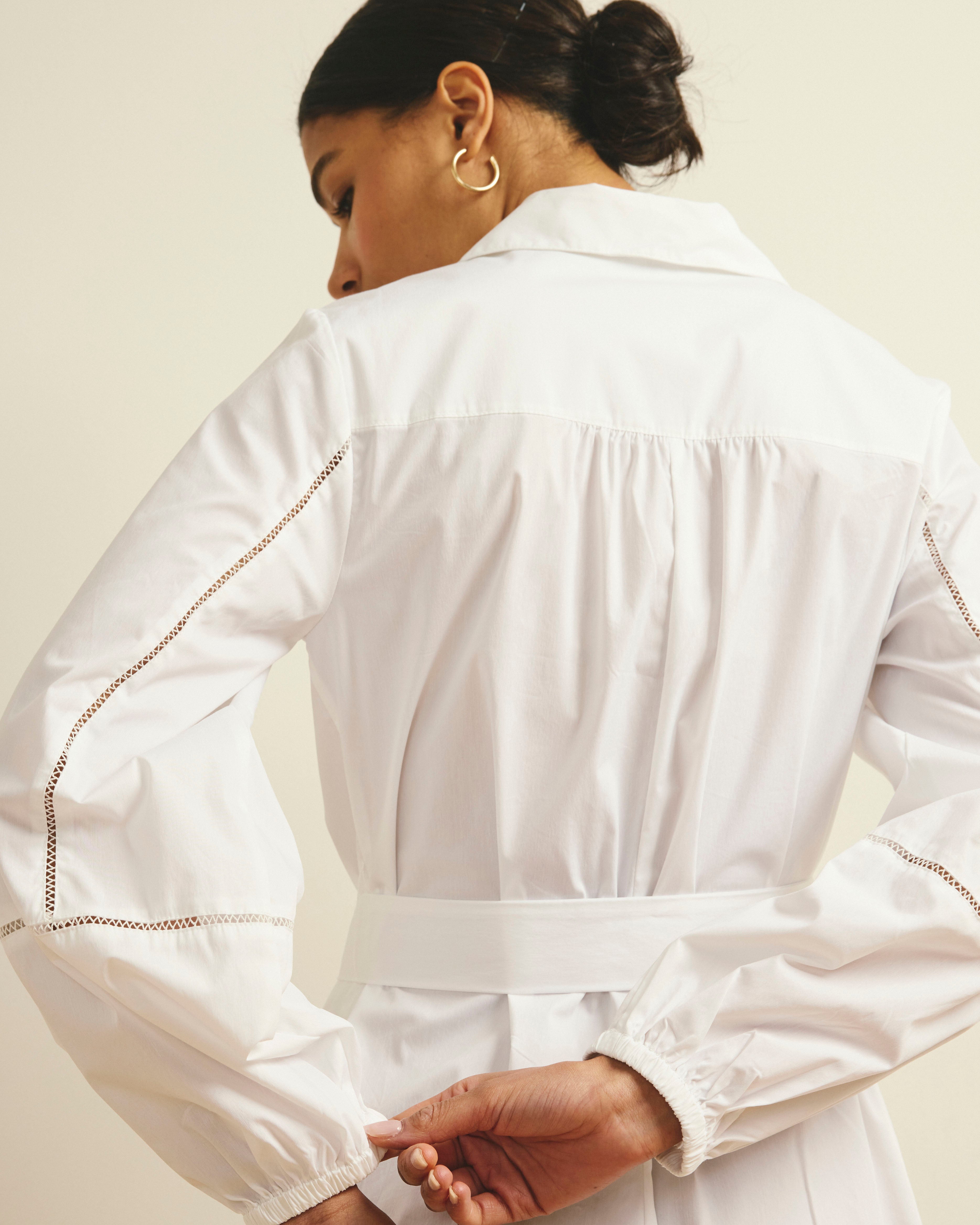 Claire Stretch Poplin Shirtdress - White