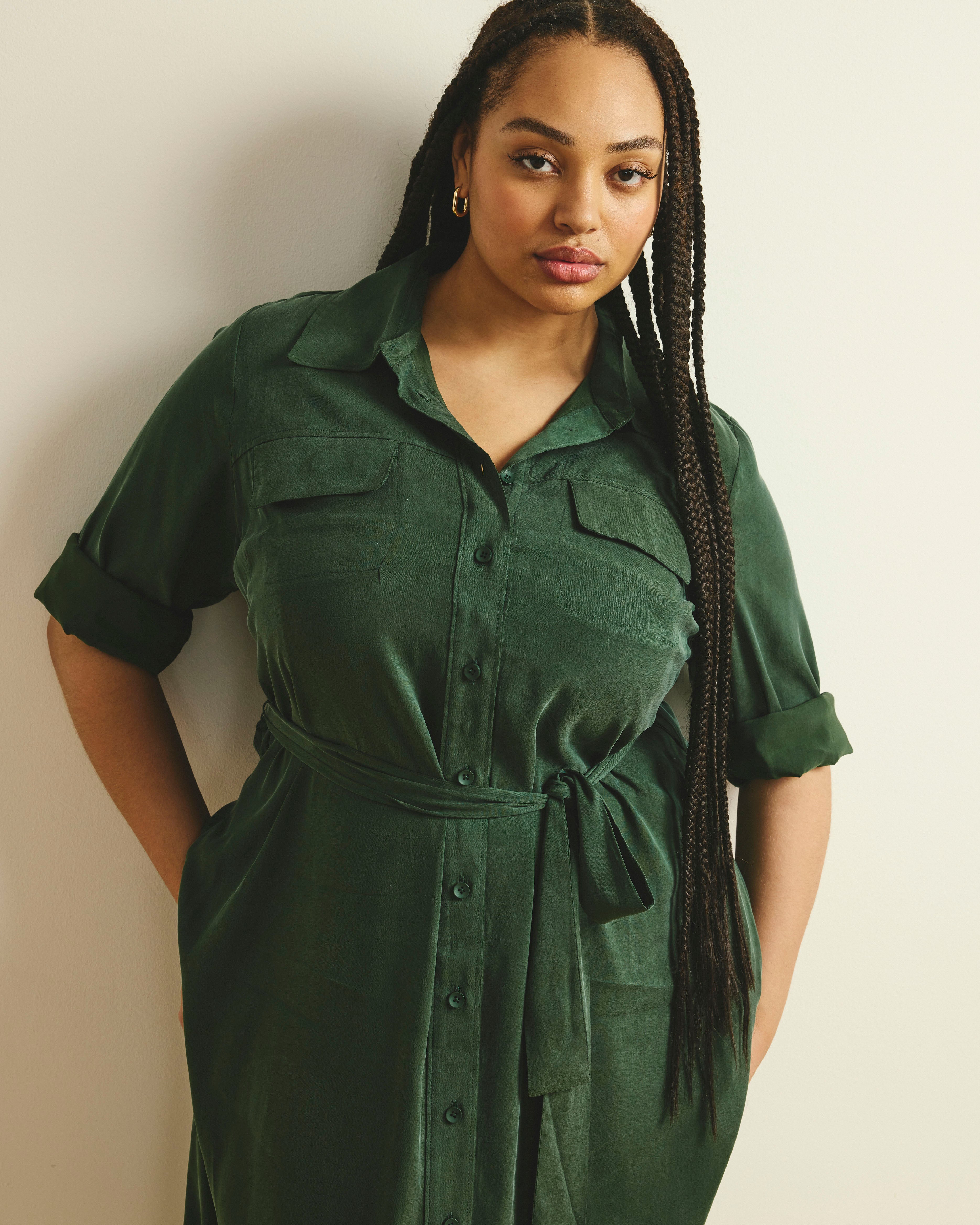 Cooling Stretch Cupro Savannah Dress - Forest Green