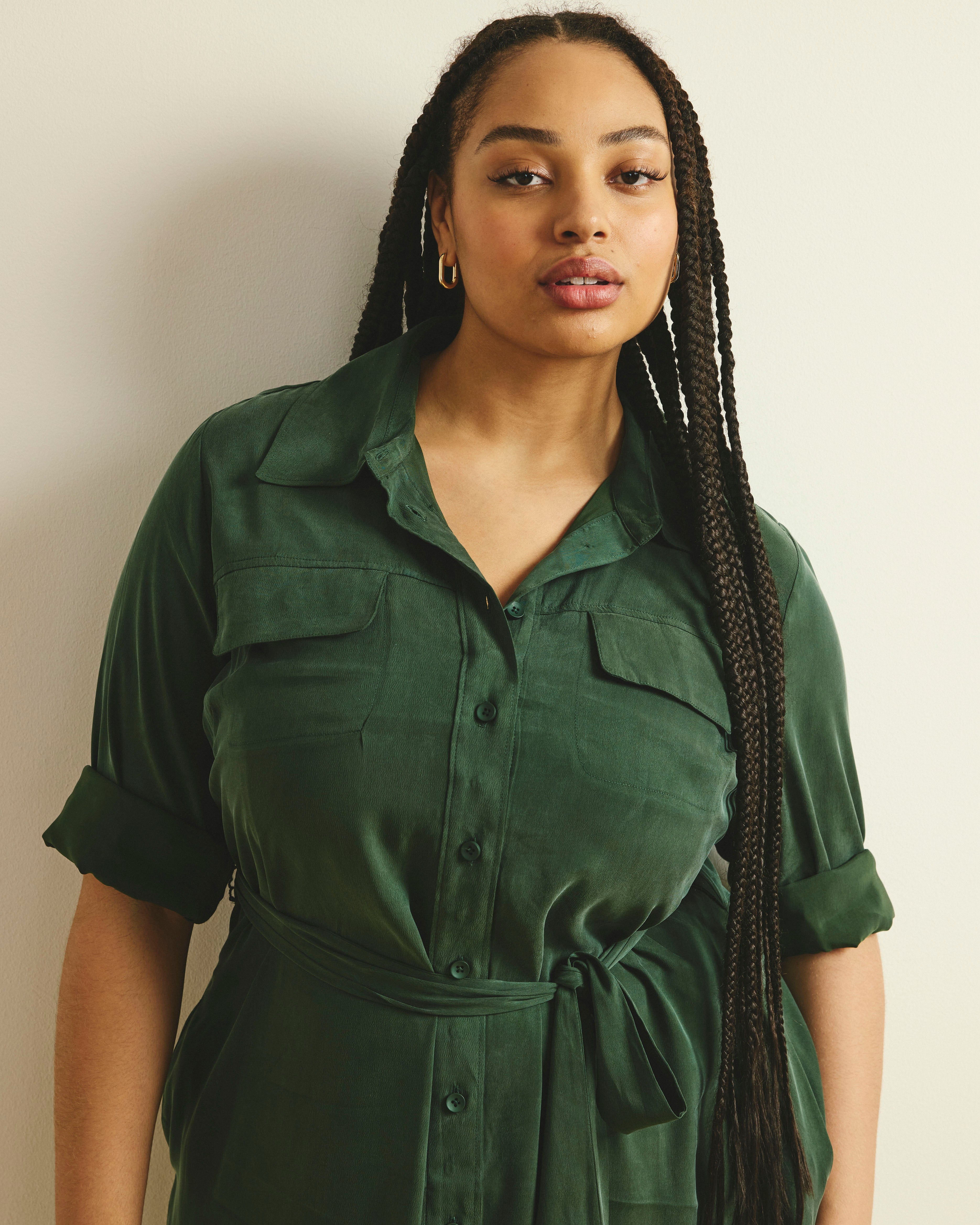 Cooling Stretch Cupro Savannah Dress - Forest Green