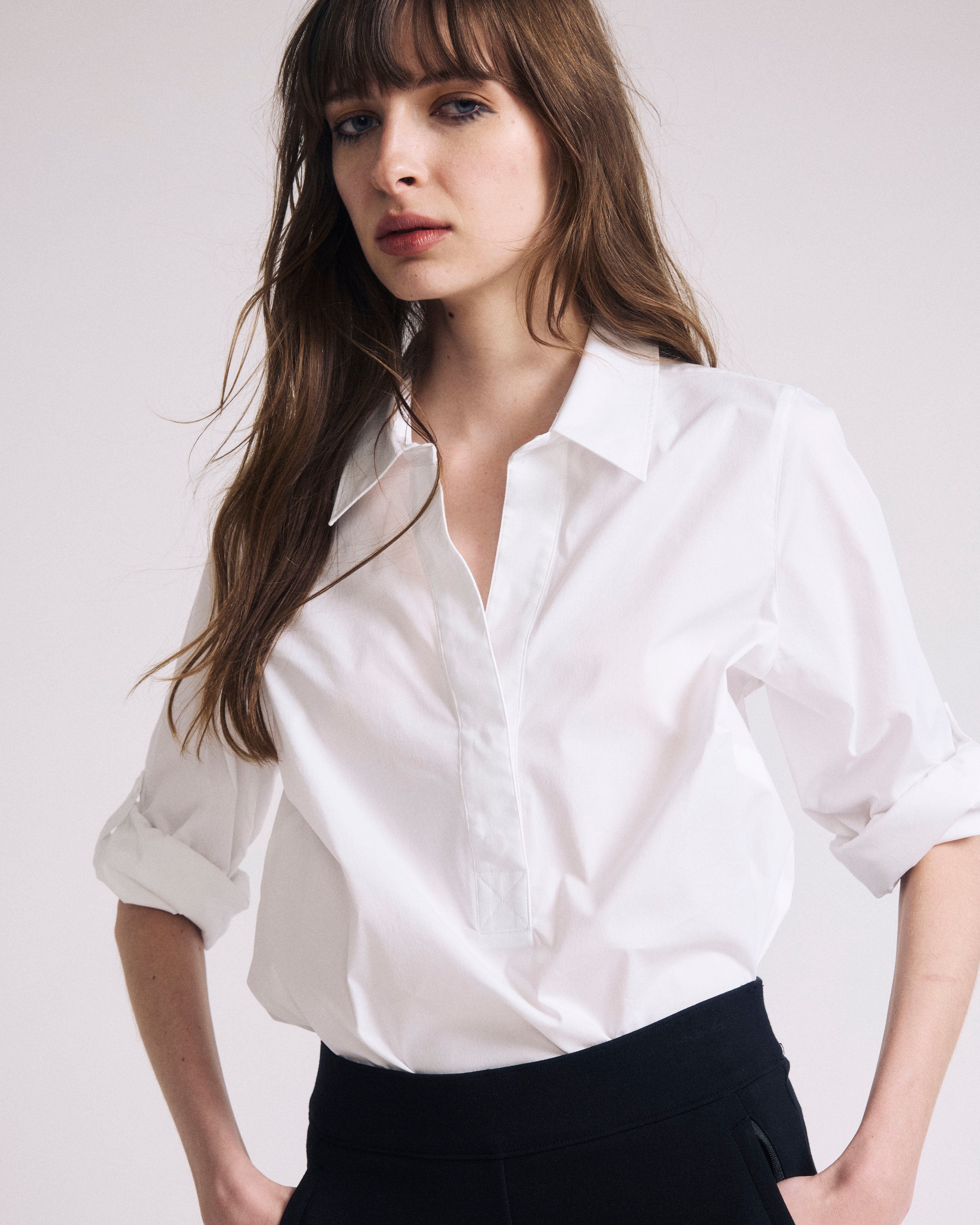 Button Back Poplin Polo Shirt - White