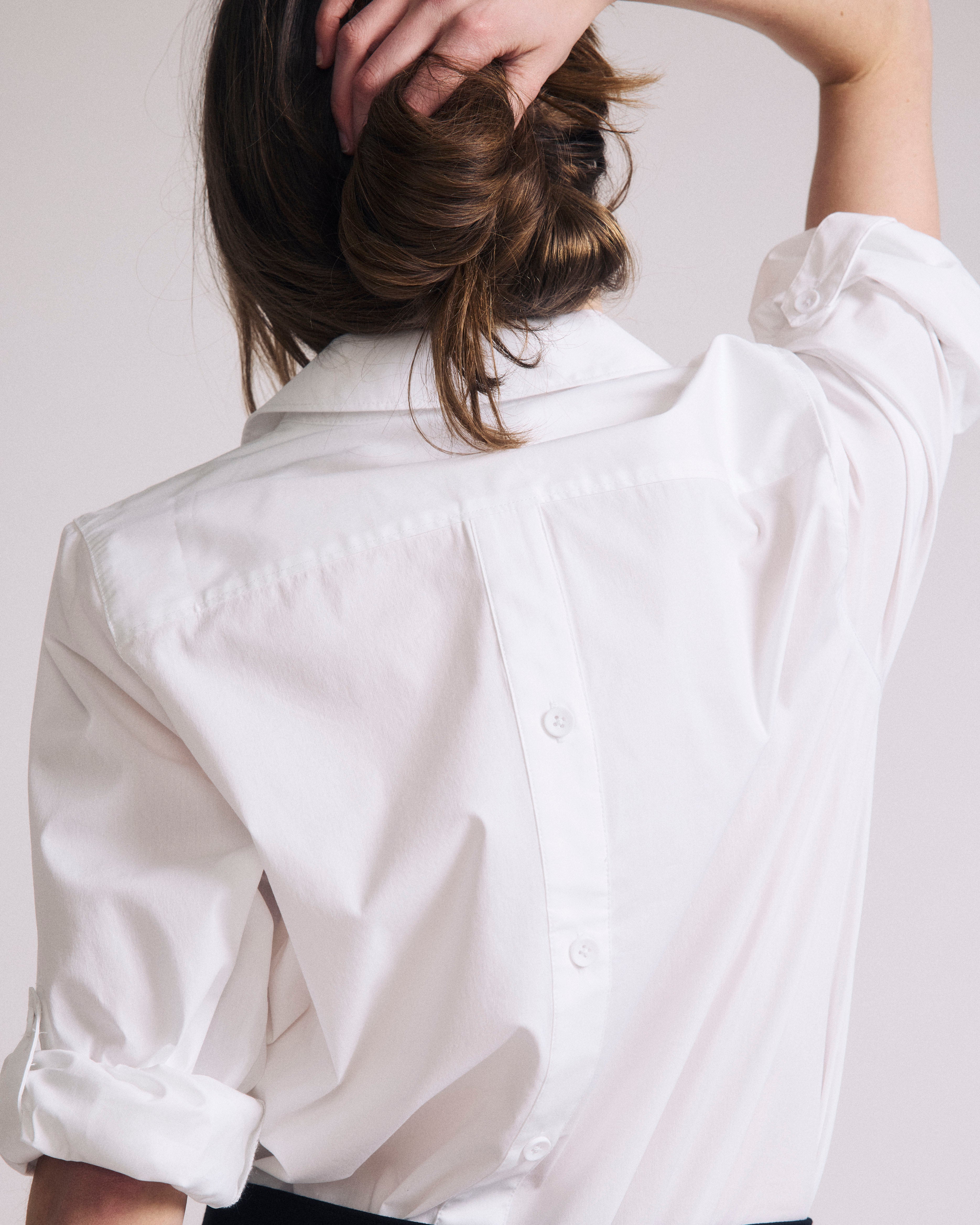 Button Back Poplin Polo Shirt - White