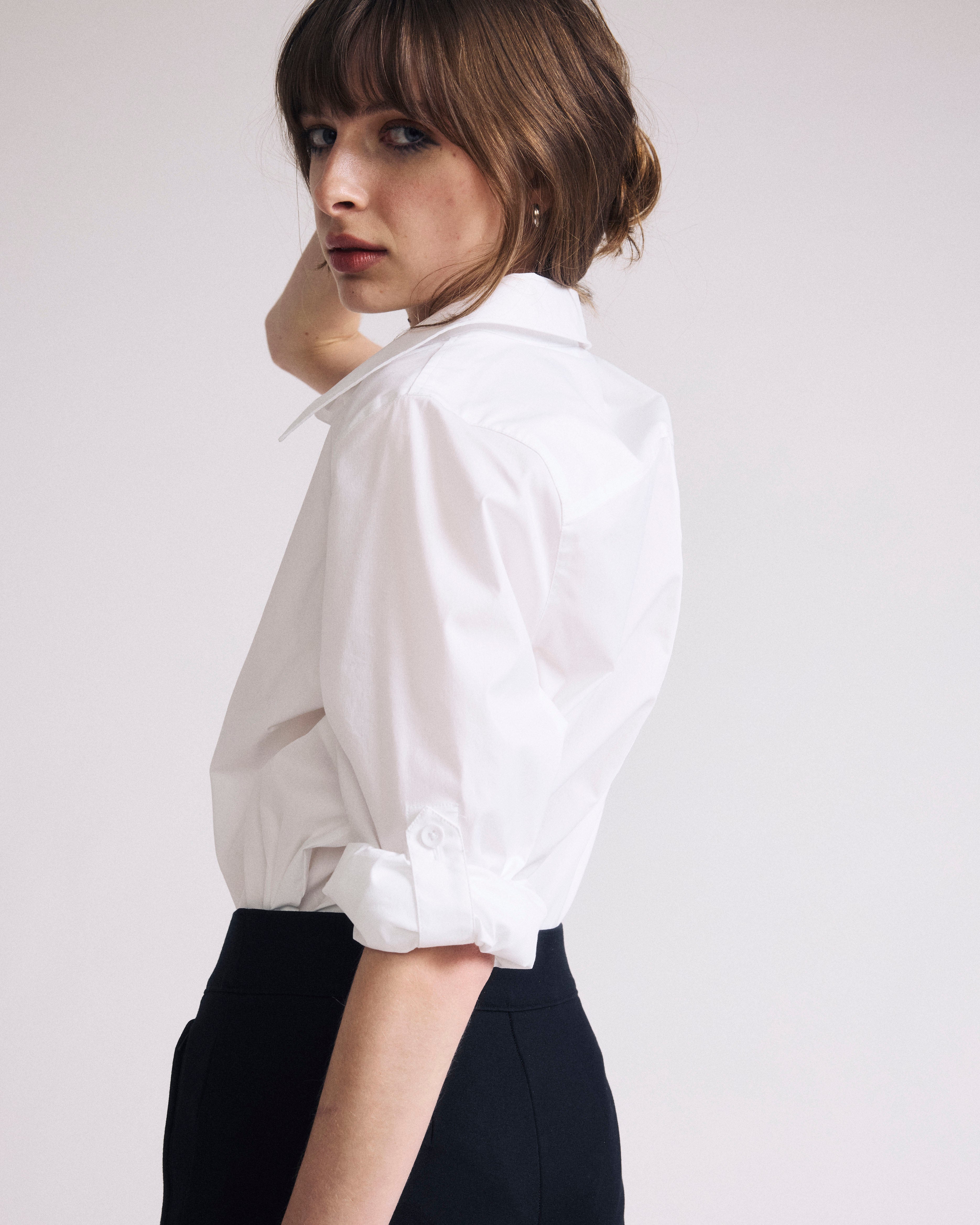 Button Back Poplin Polo Shirt - White