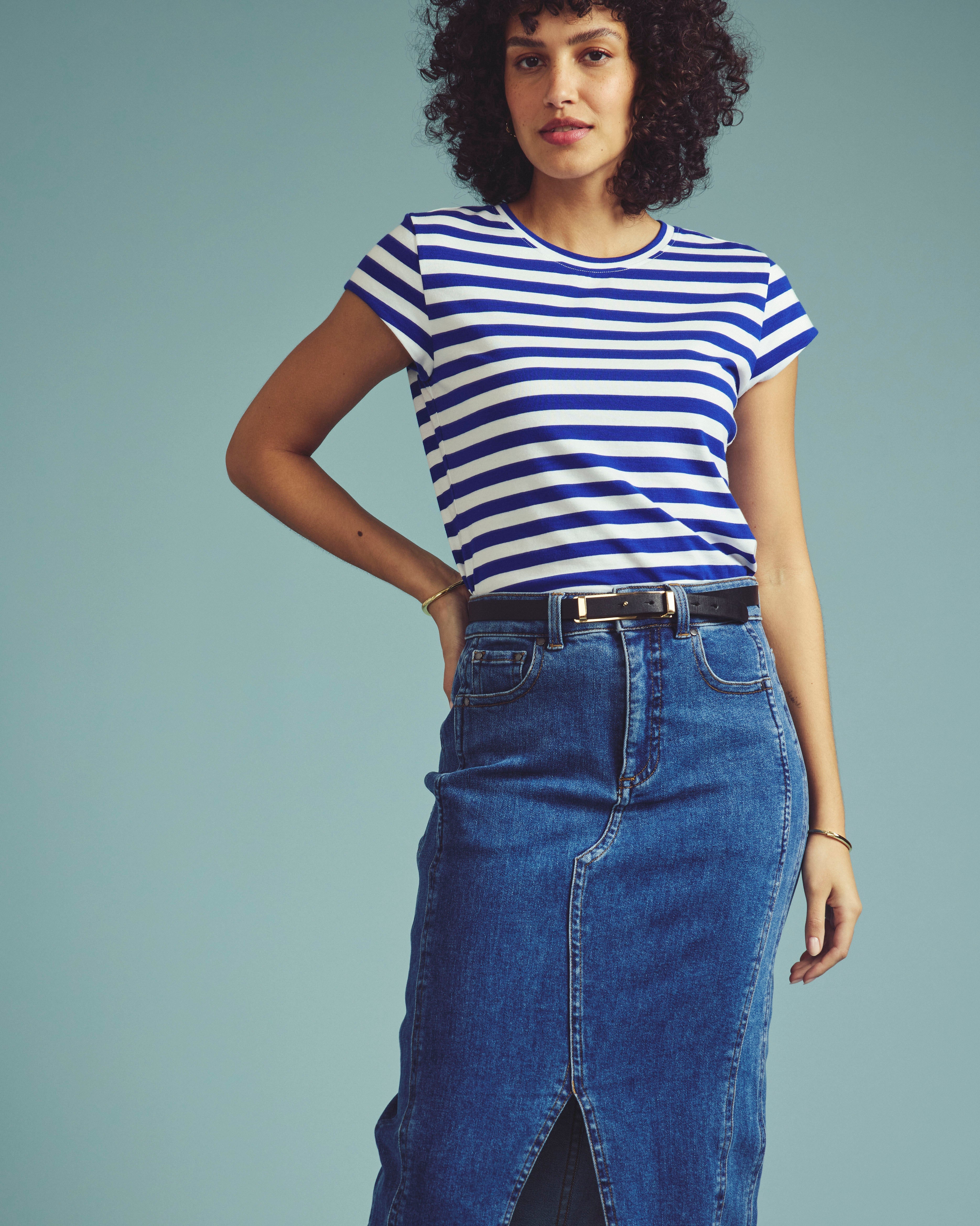 Ashley Cap Sleeve Tee - Hammersmith Blue/White Stripe