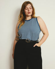 Cai High Neck Tank - Ink Blue/White Stripe