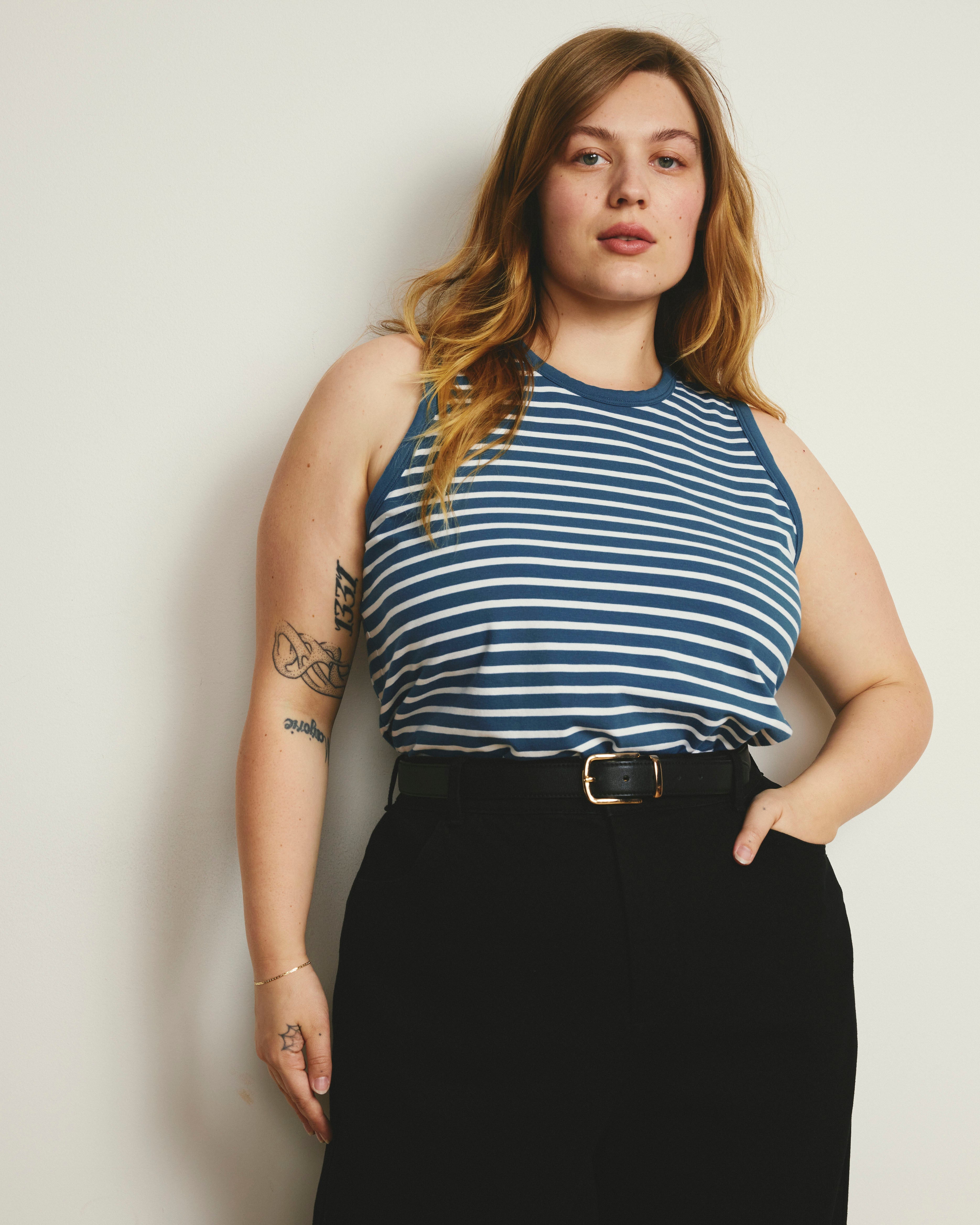 Cai High Neck Tank - Ink Blue/White Stripe