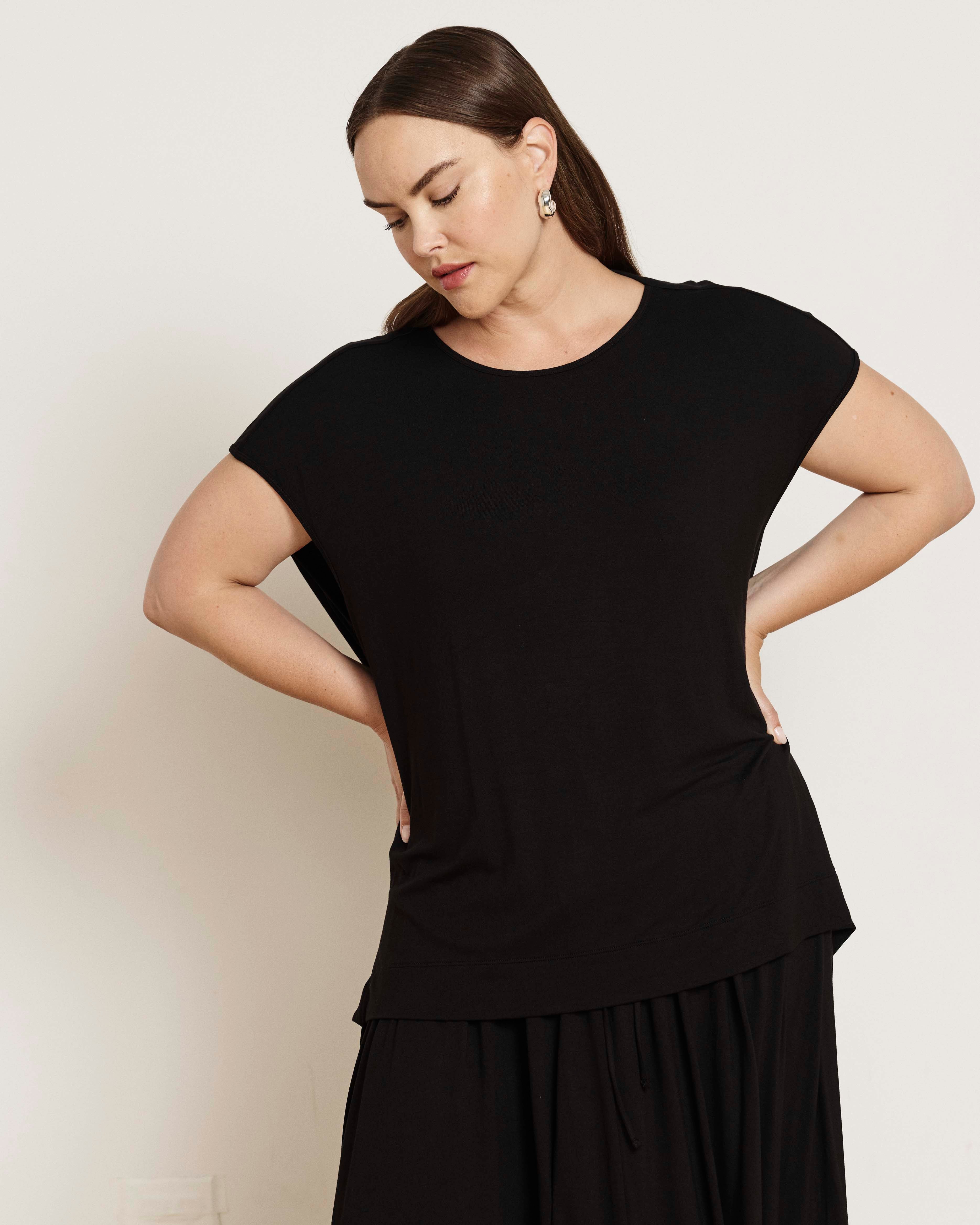 Alida Draped Liquid Jersey Top - Black