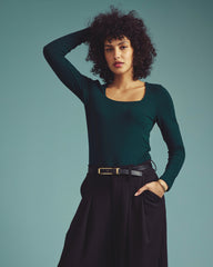 Agatha Liquid Jersey Top - Forest Green