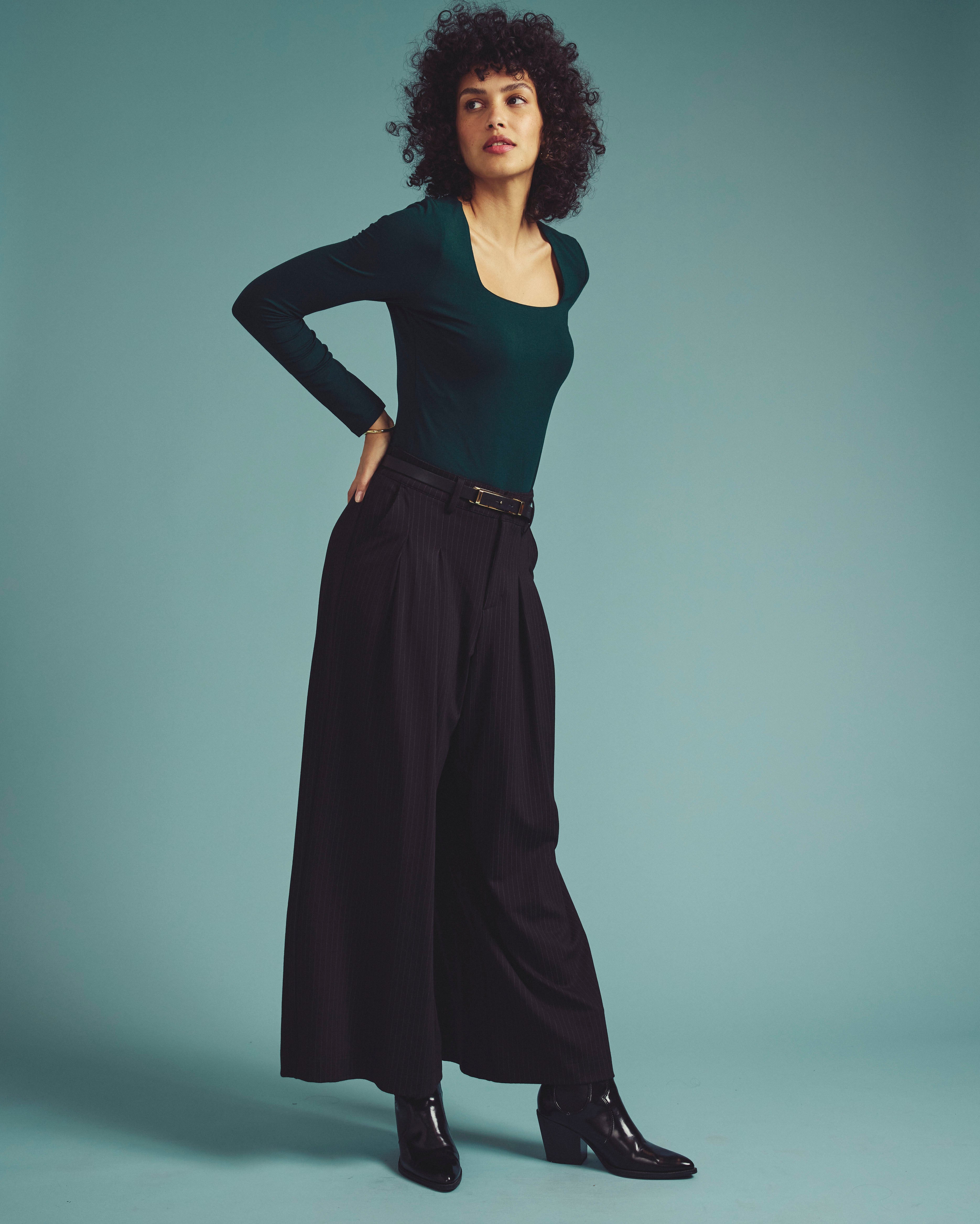 Agatha Liquid Jersey Top - Forest Green