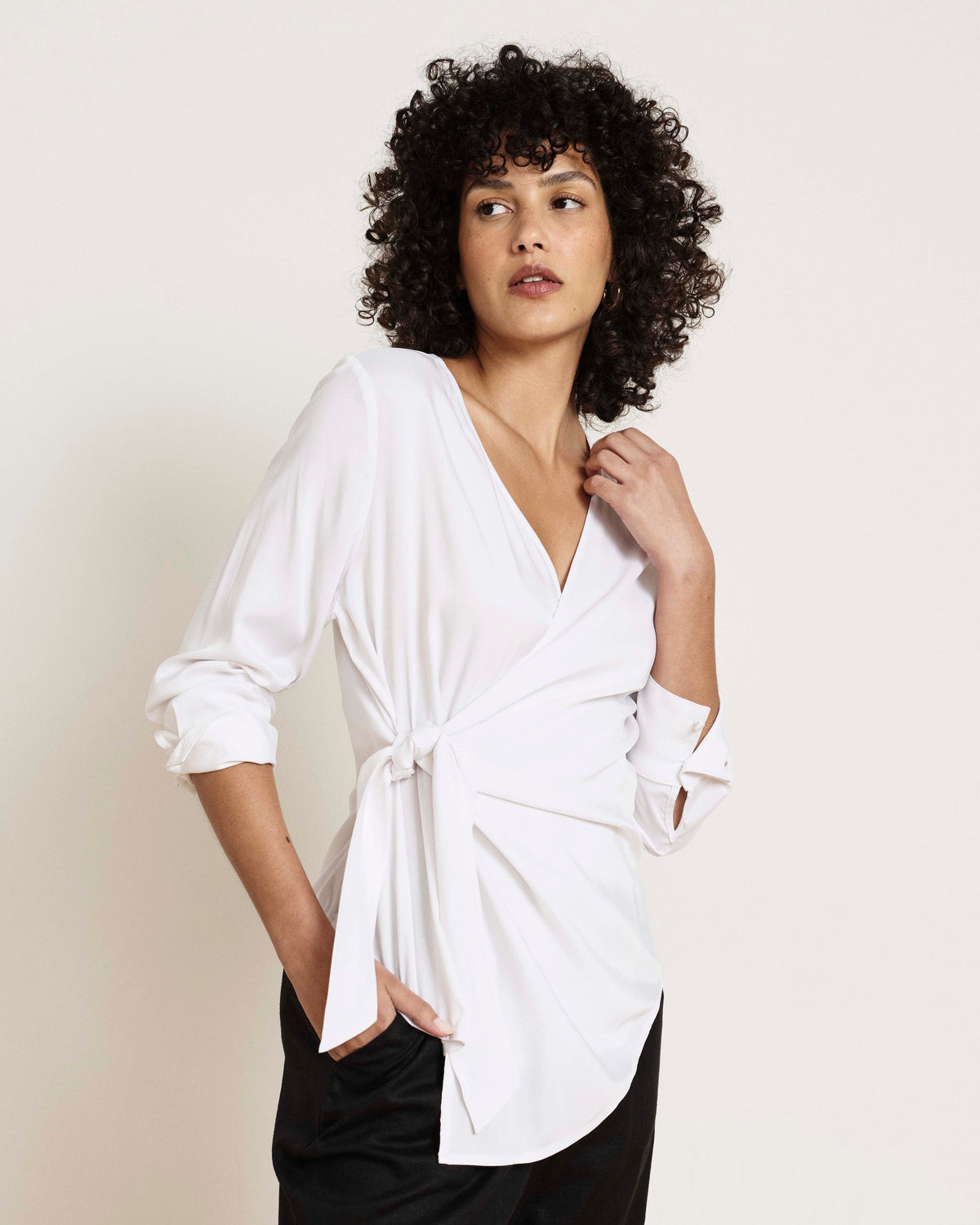 Beacon Stretch Cupro Wrap Shirt - White