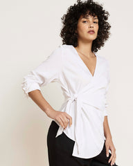 Beacon Stretch Cupro Wrap Shirt - White
