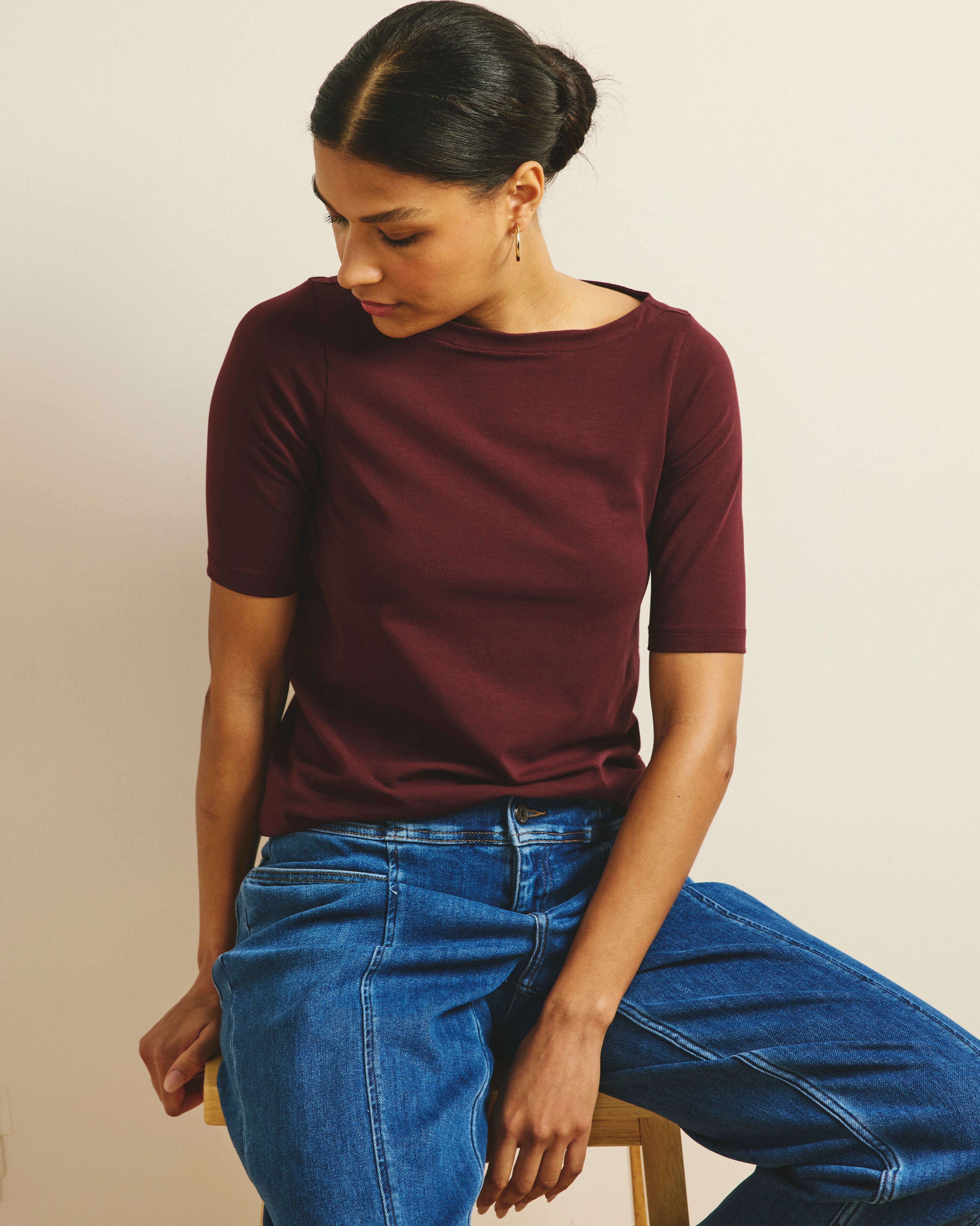 Bella Boatneck Tee - Black Cherry