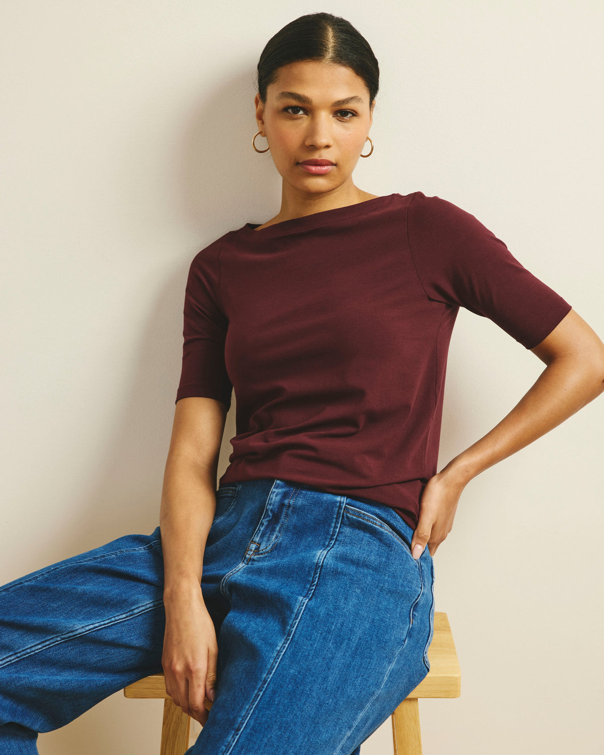 Bella Boatneck Tee - Black Cherry