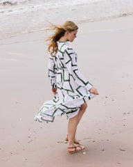 Alix Linen Blend Shirtdress - Green Paint Print