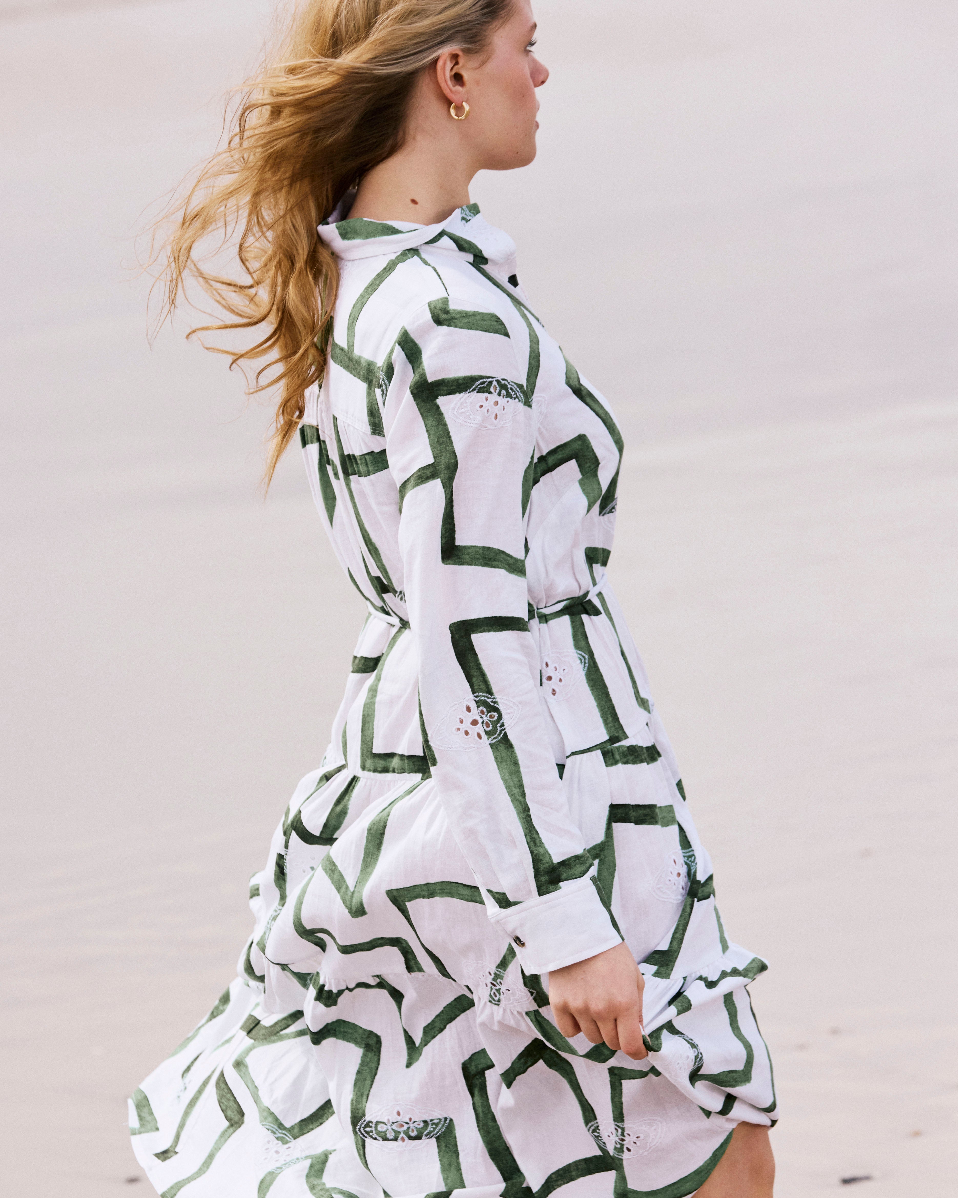 Alix Linen Blend Shirtdress - Green Paint Print