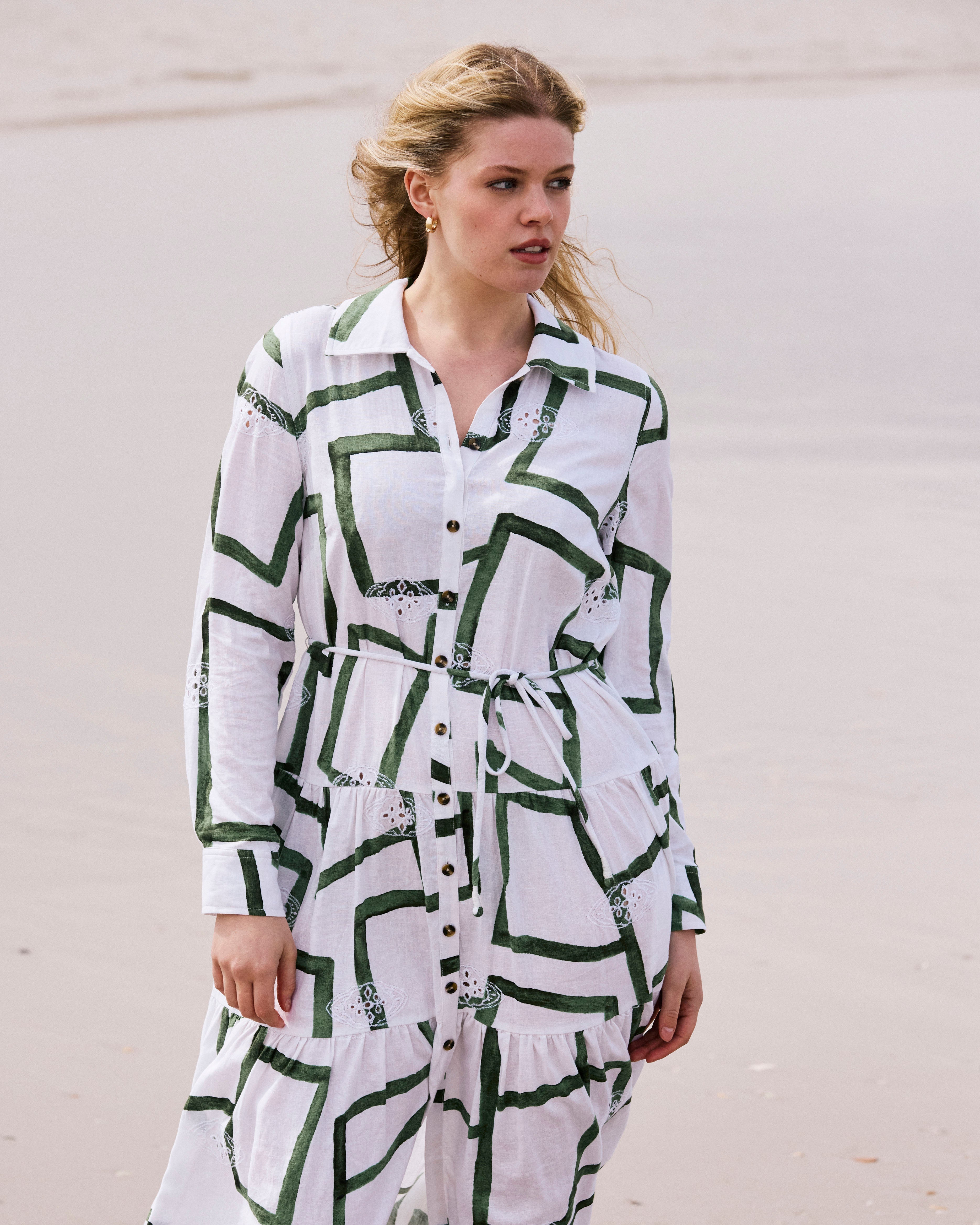 Alix Linen Blend Shirtdress - Green Paint Print
