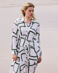 Alix Linen Blend Shirtdress - Green Paint Print