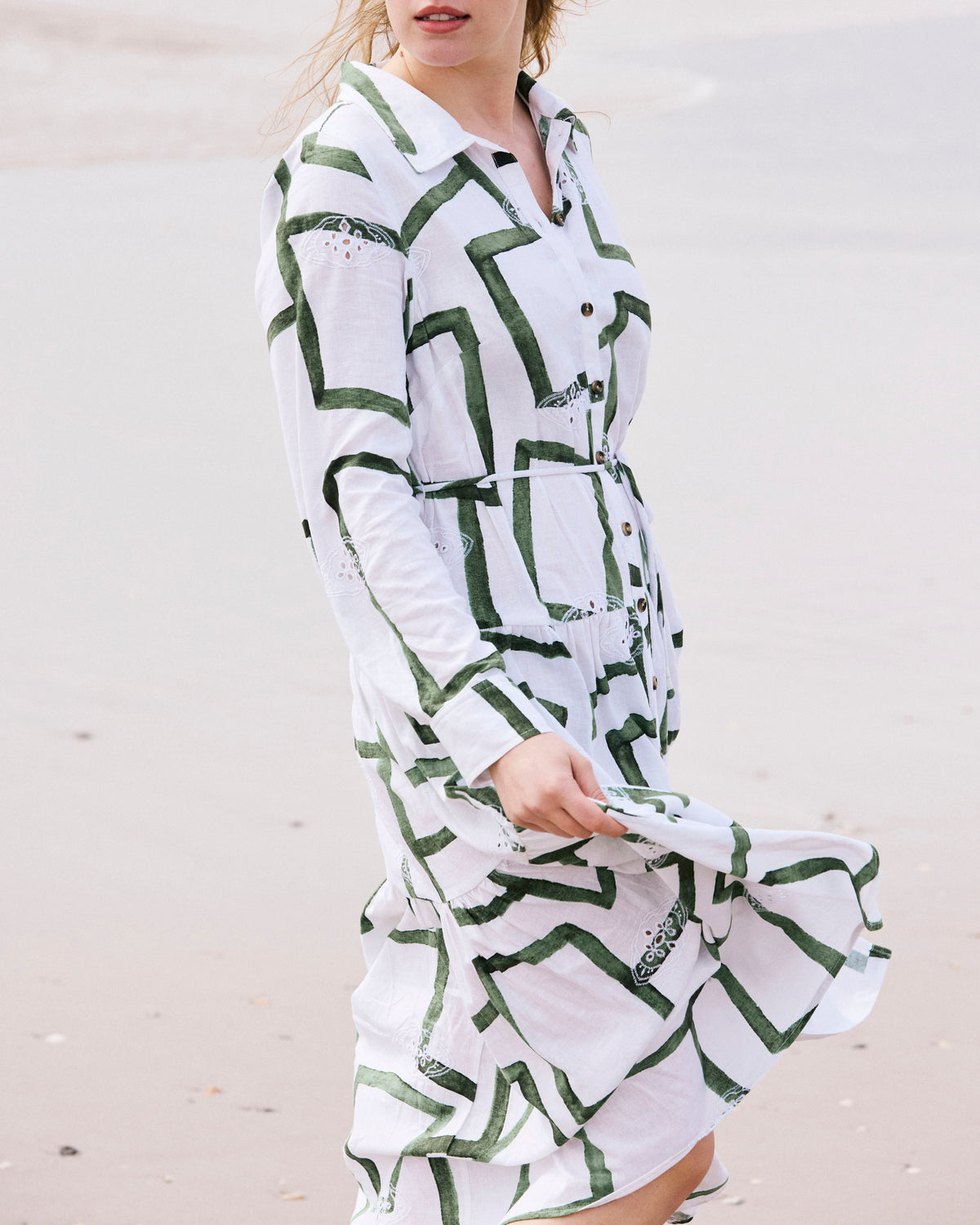 Alix Linen Blend Shirtdress - Green Paint Print