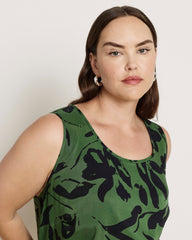 Cooling Stretch Cupro Tank - Green Sgraffito Print