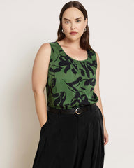 Cooling Stretch Cupro Tank - Green Sgraffito Print