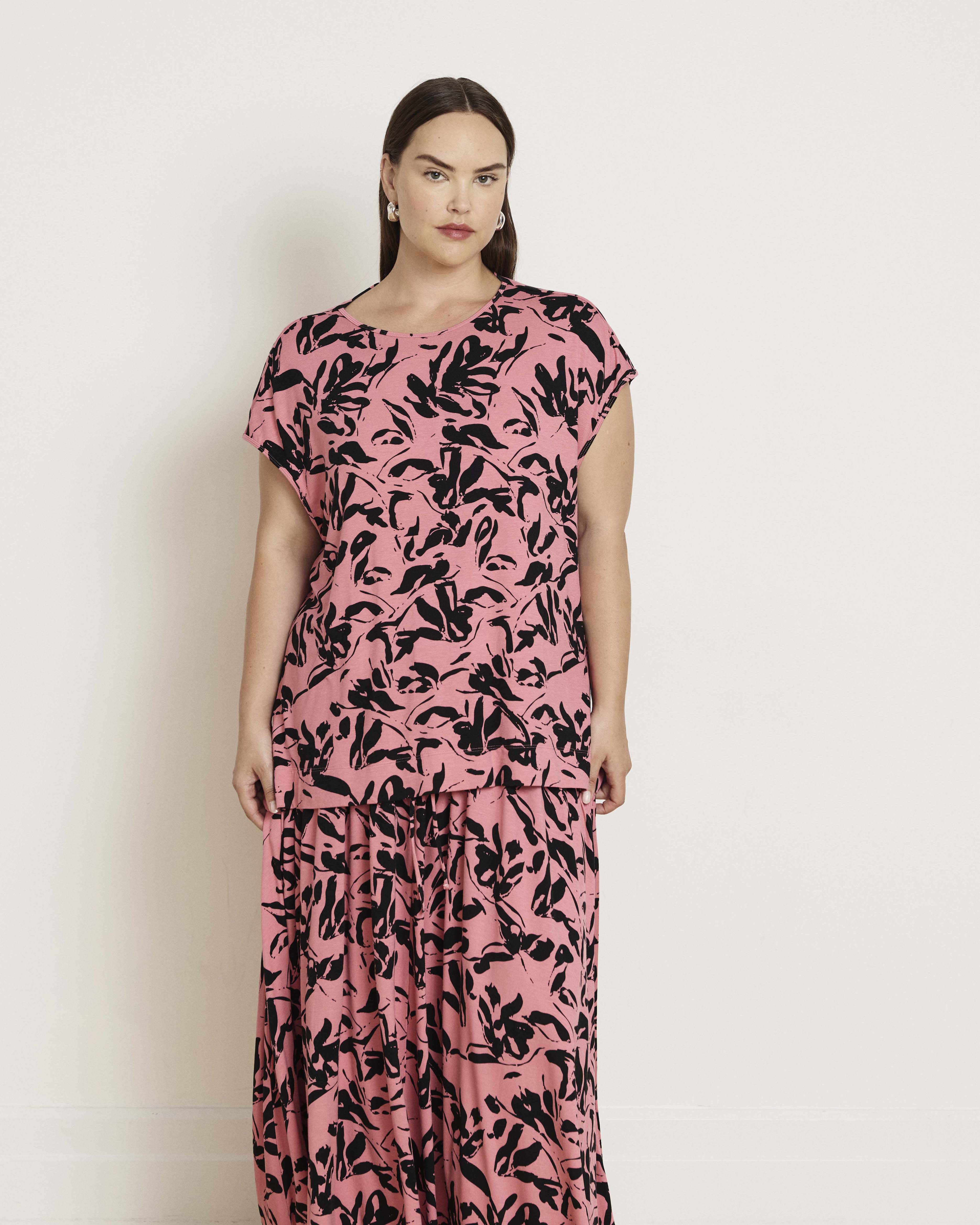Alida Draped Liquid Jersey Top - Pink Sgraffito Print