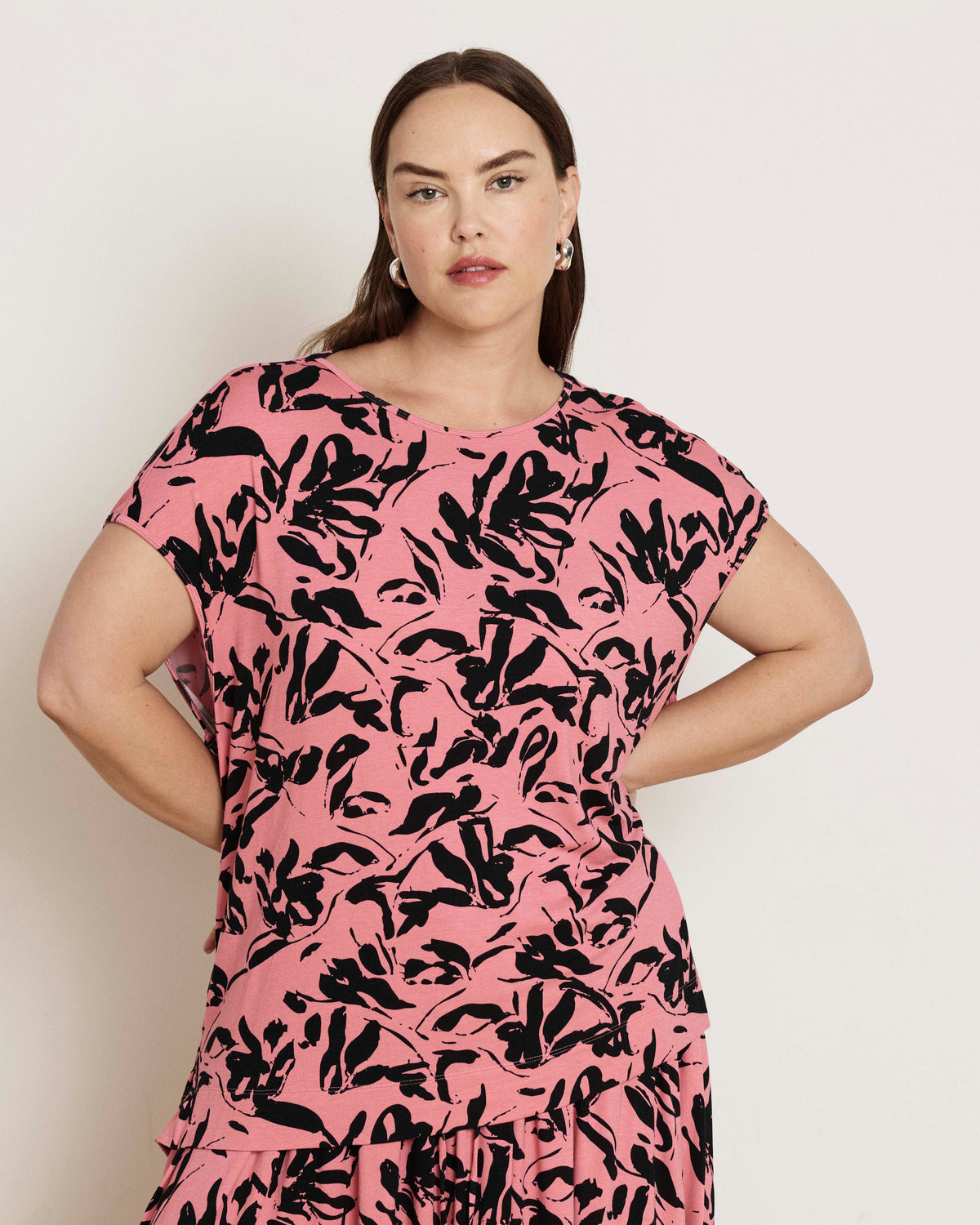 Alida Draped Liquid Jersey Top - Pink Sgraffito Print