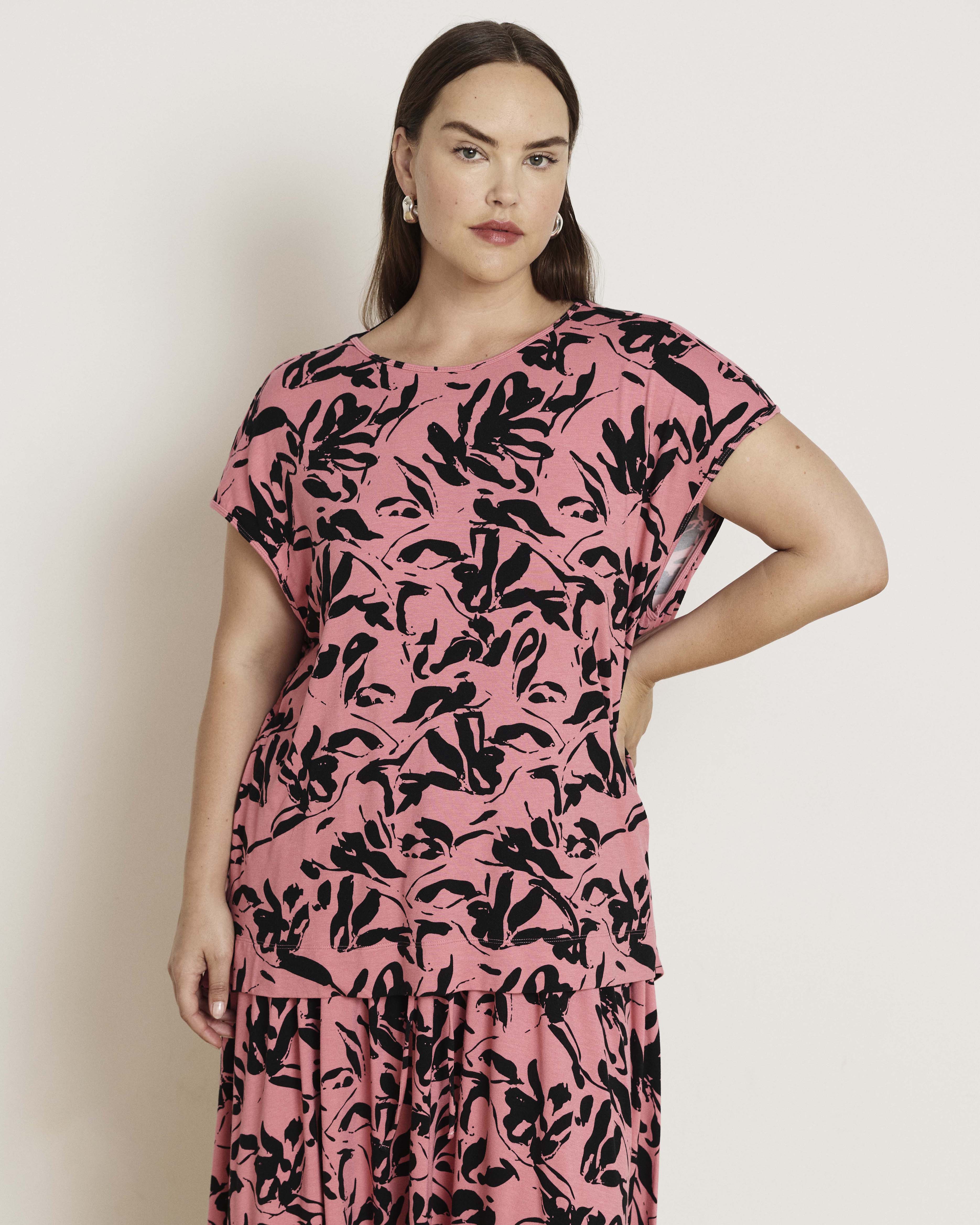 Alida Draped Liquid Jersey Top - Pink Sgraffito Print
