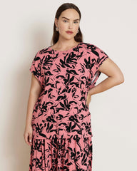 Alida Draped Liquid Jersey Top - Pink Sgraffito Print
