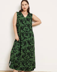 Claremont Liquid Jersey Sheath Dress - Green Sgraffito Print