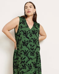 Claremont Liquid Jersey Sheath Dress - Green Sgraffito Print